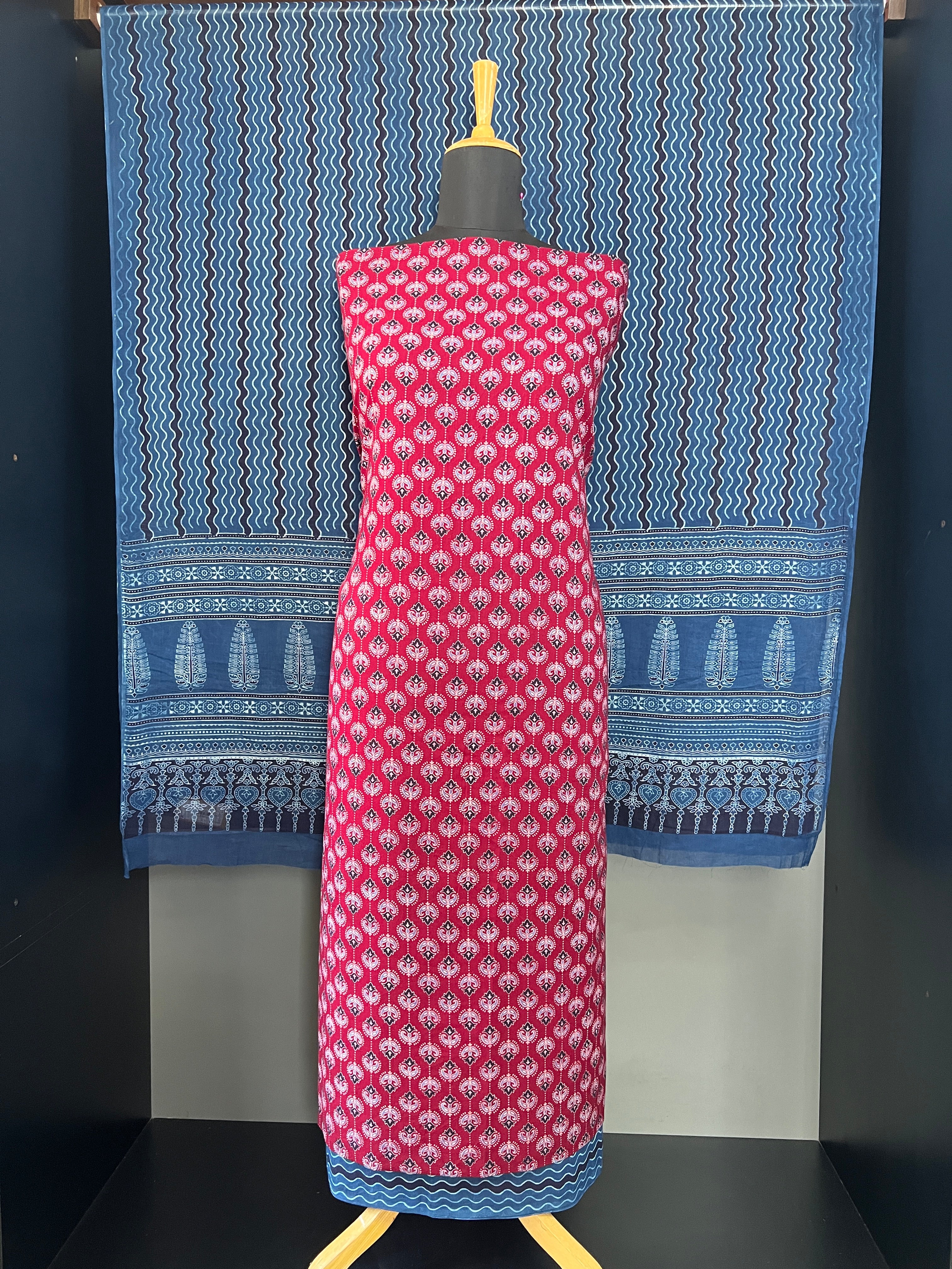 Ajrakh Inspired Printed Pattern Cotton Salwar Set | MF134