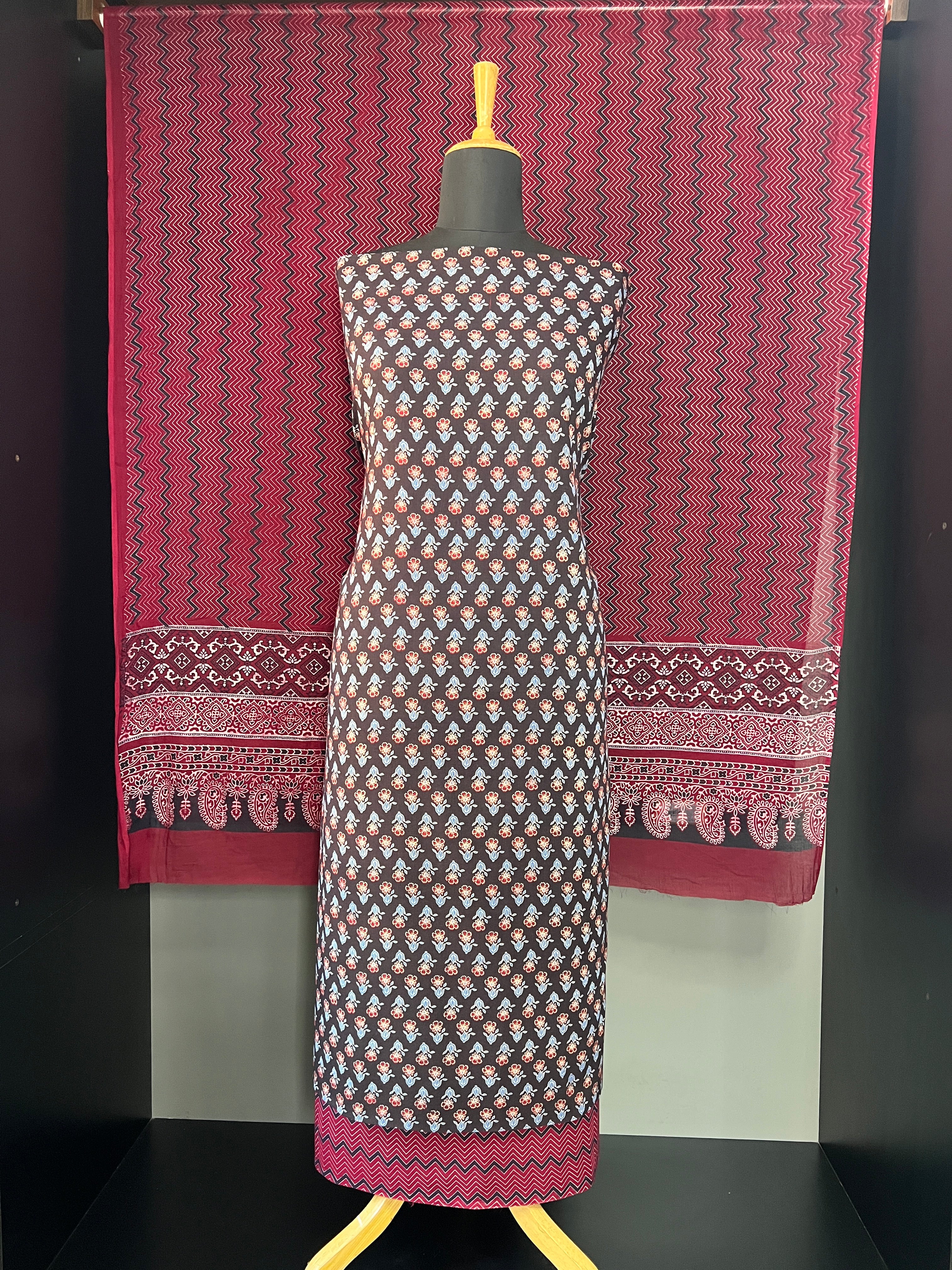 Ajrakh Inspired Printed Pattern Cotton Salwar Set | MF140