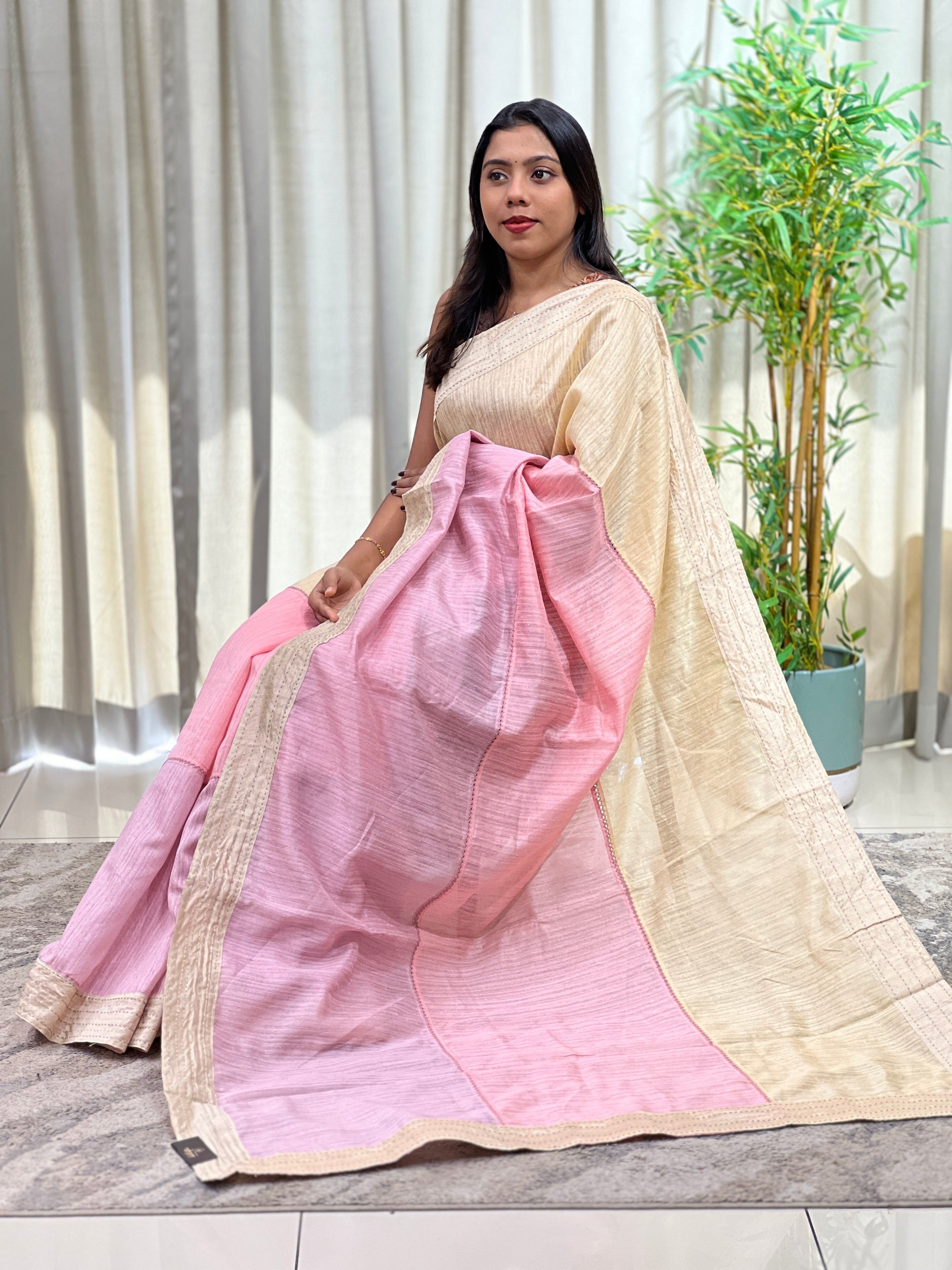 Tri Colour pattern Green Silk Saree | YNG1684