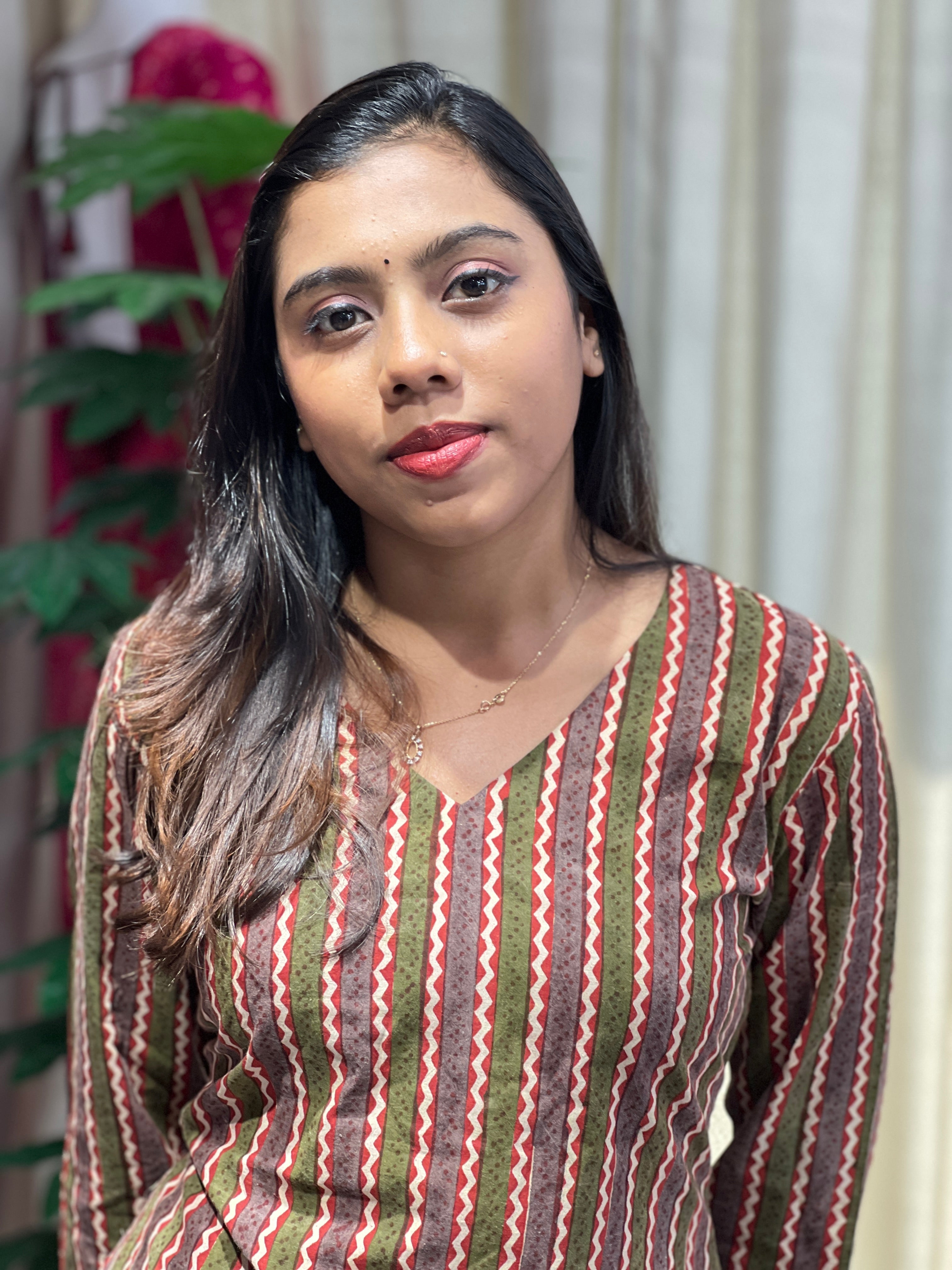 Stripes With Zigzag Pattern Cotton Kurta Set | DNT805