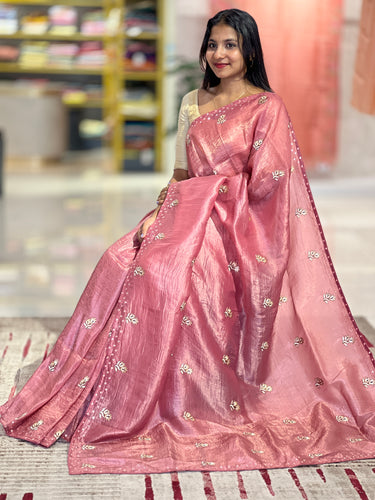 Floral Embroidery Crushed Organza Saree | SHC136