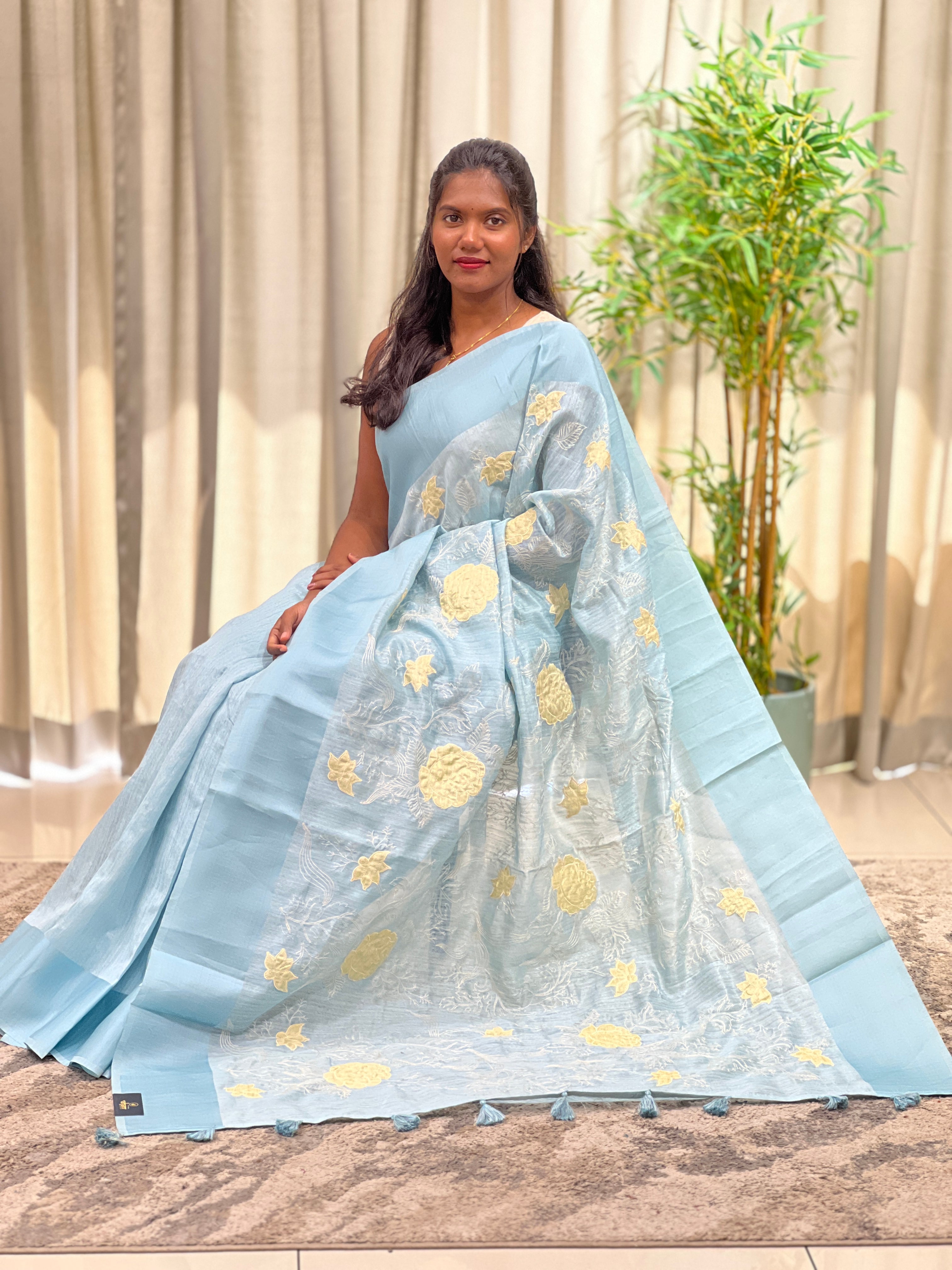 Embroidered Applique Green  Silk Saree | YNG1688
