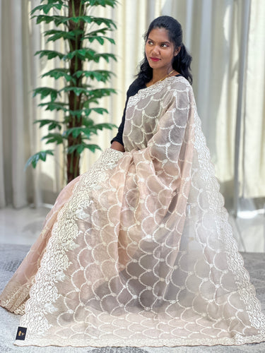 Machine Embroidery Crushed Shimmer Organza Saree | BLD1474