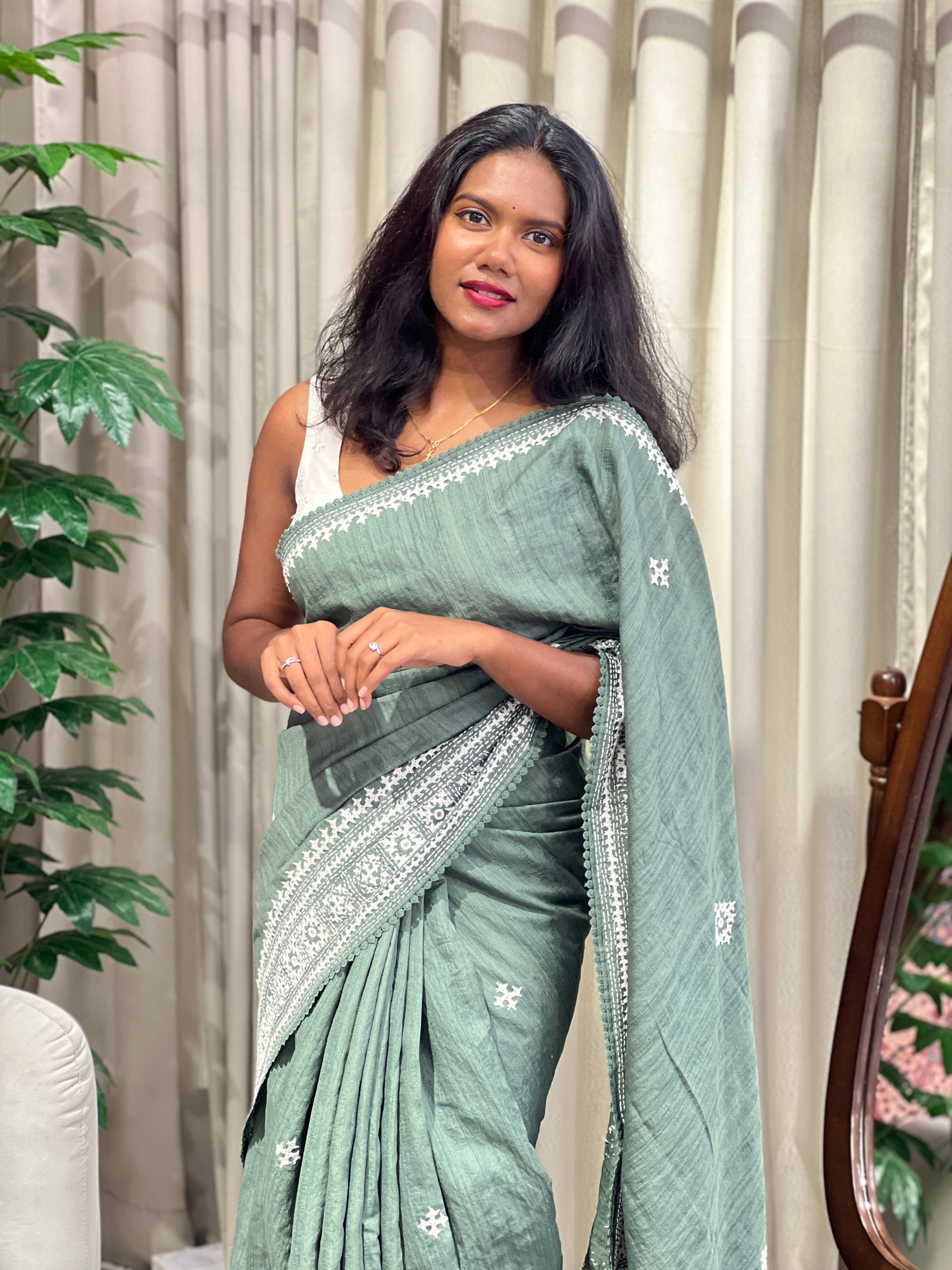 Embroidery Detailed Semi Tussar Saree | BLD2135