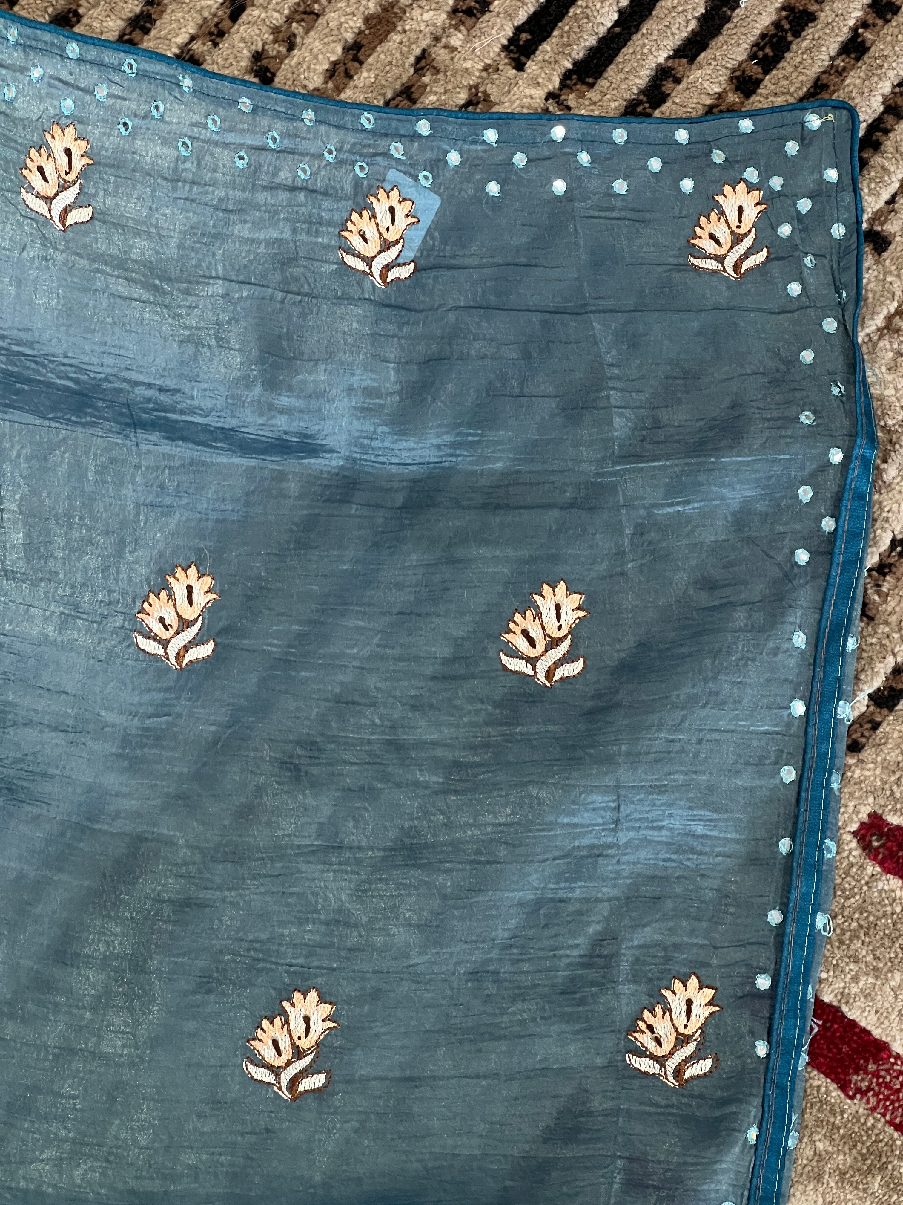 Floral Embroidery Crushed Organza Saree | SHC137