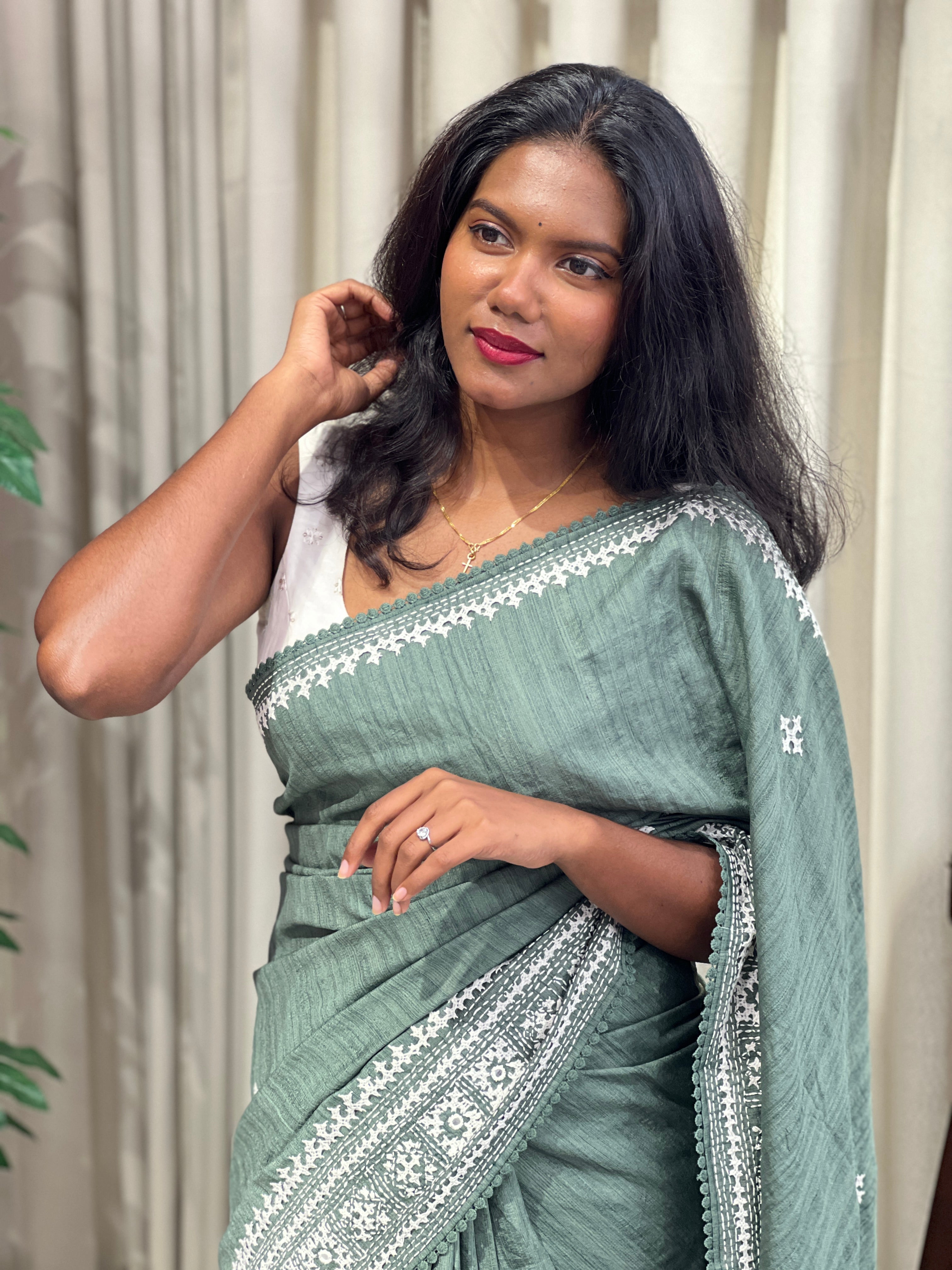 Embroidery Detailed Semi Tussar Saree | BLD2135