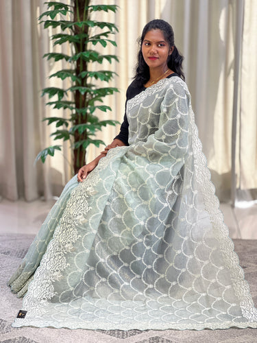 Machine Embroidery Crushed Shimmer Organza Saree | BLD1476