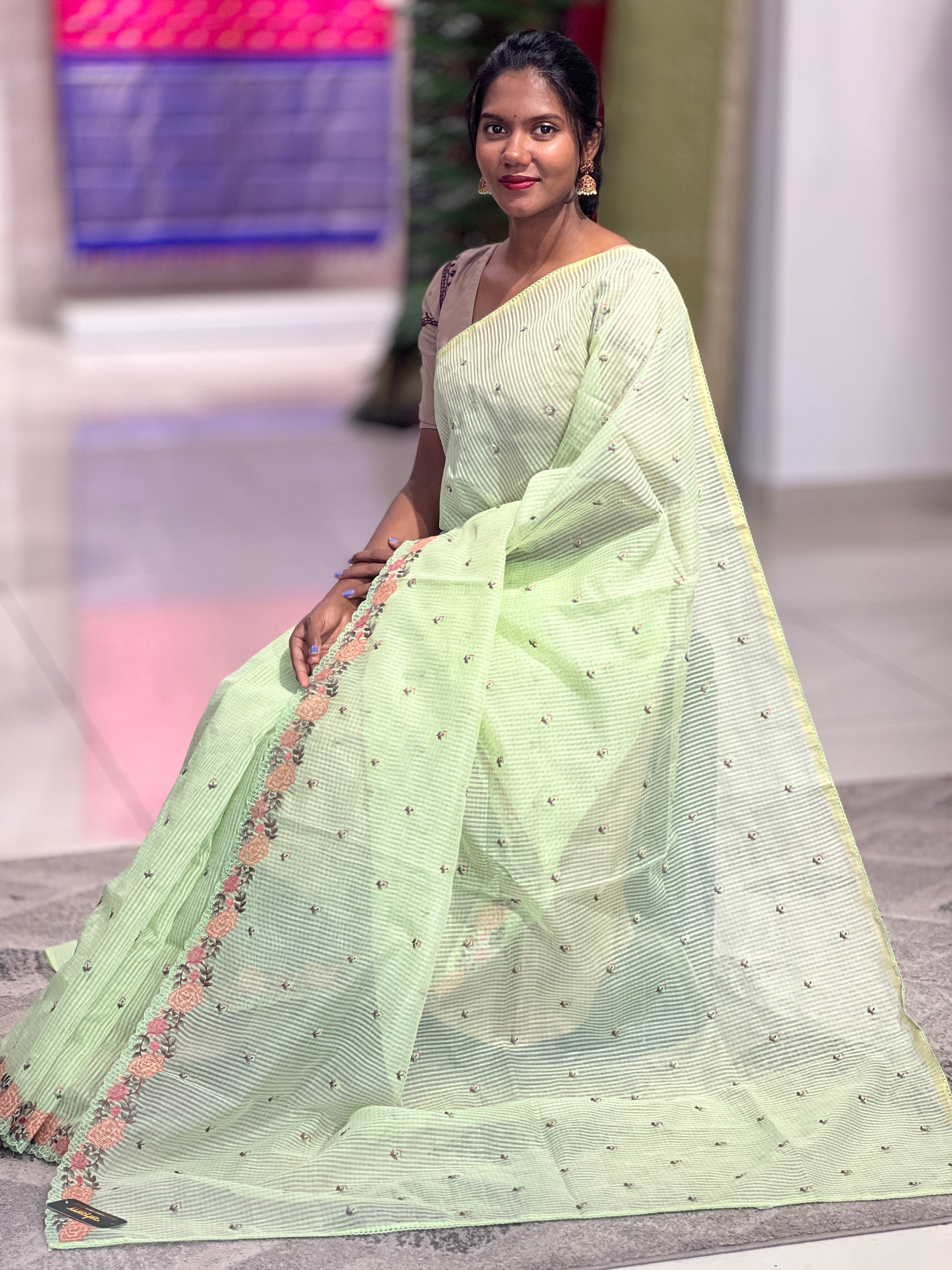 Embroidered Manipuri Check Organza Saree | RP732