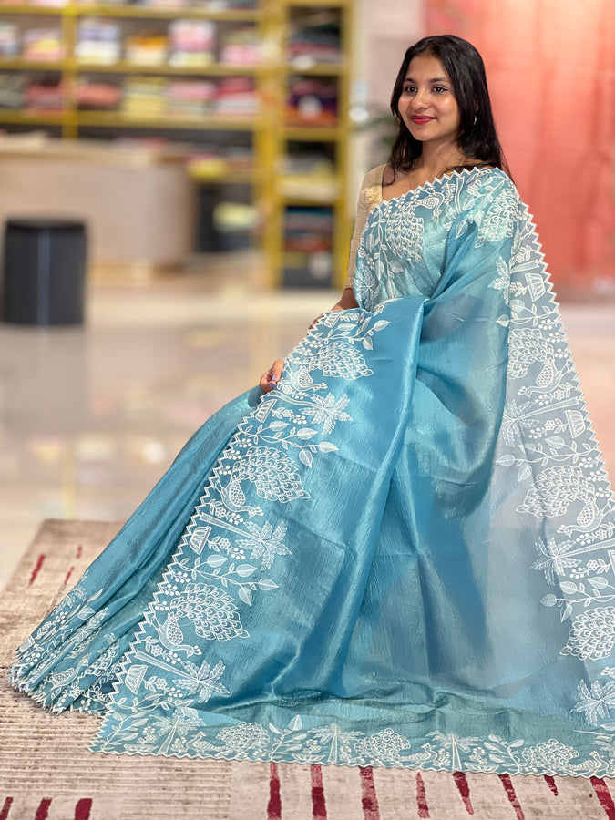 Embroidered Crushed Tissue Organza Saree | SHC127