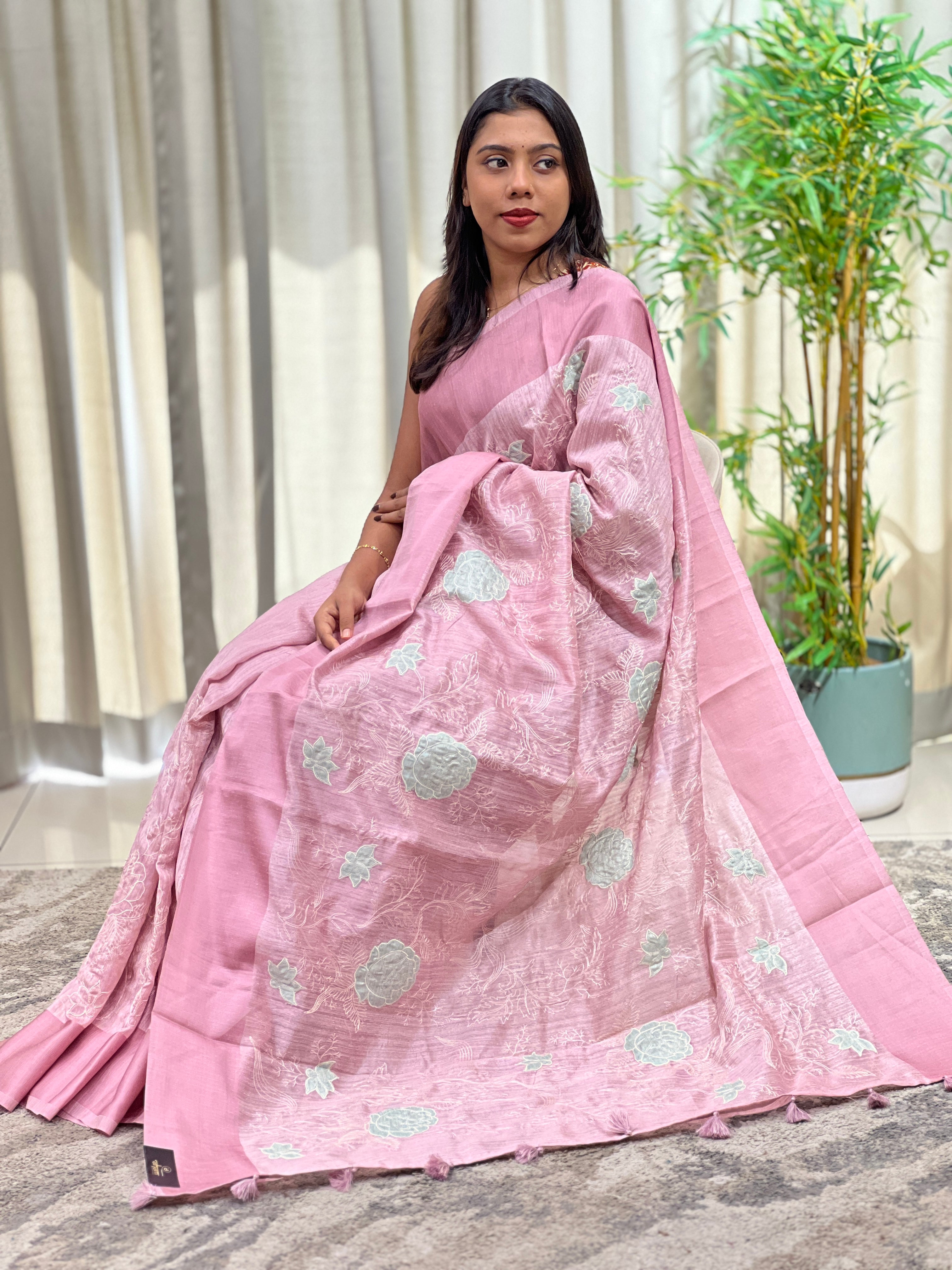 Embroidered Applique Green  Silk Saree | YNG1689