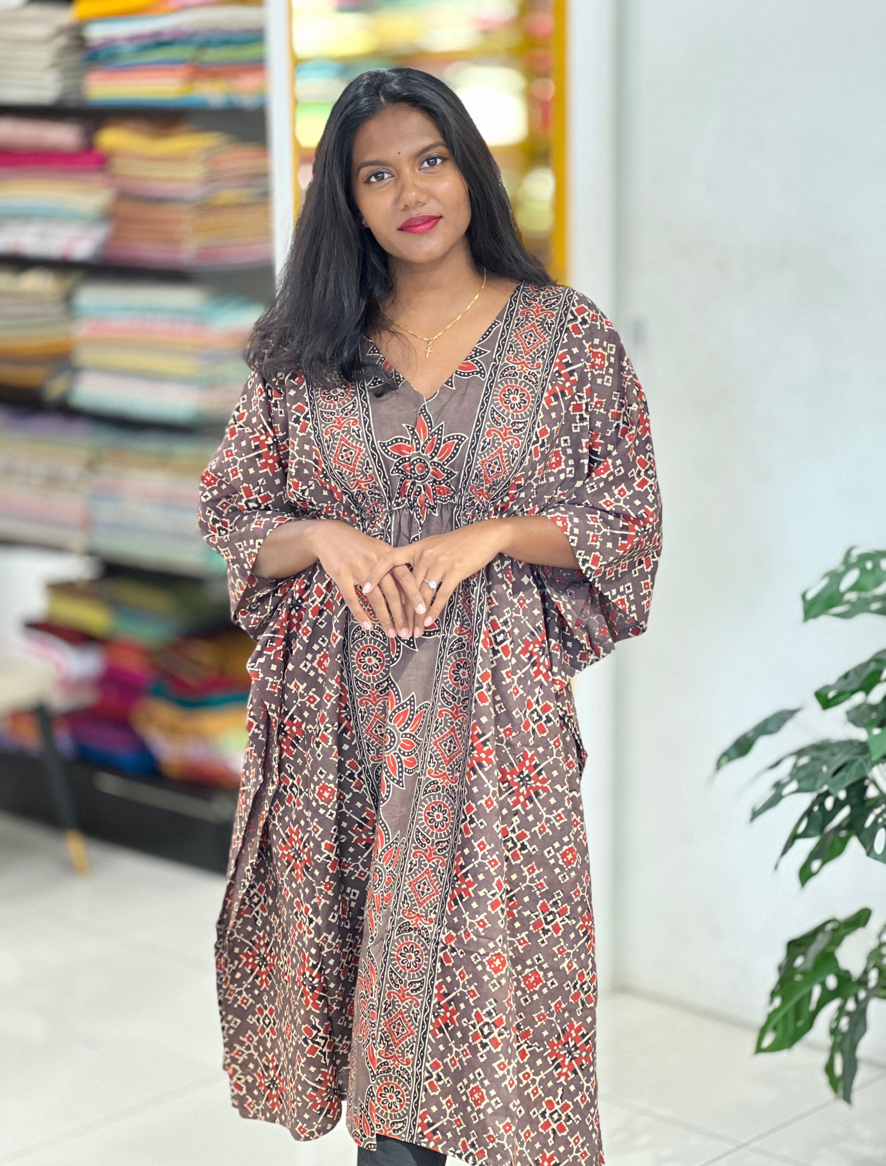 Ajrakh Printed Cotton Kaftan | DNT1151