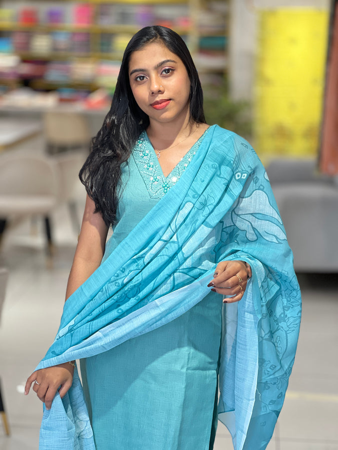 Hand Work Detailed Linen Kurta Set | NAI140
