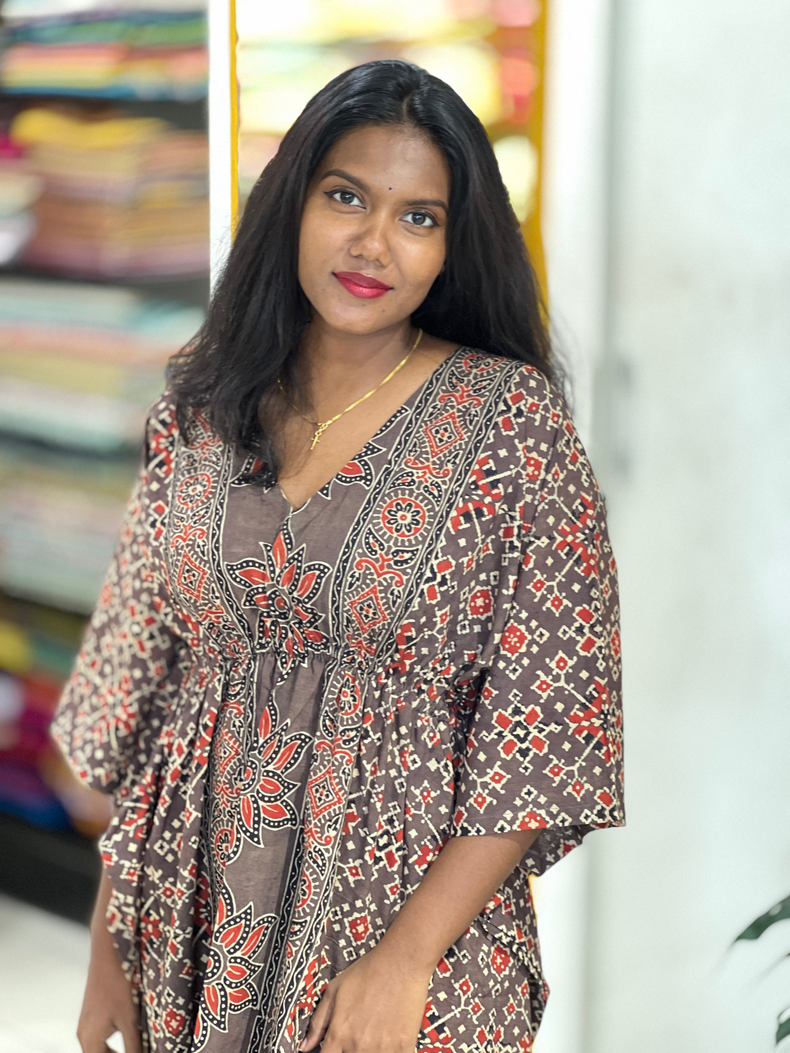 Ajrakh Printed Cotton Kaftan | DNT1151