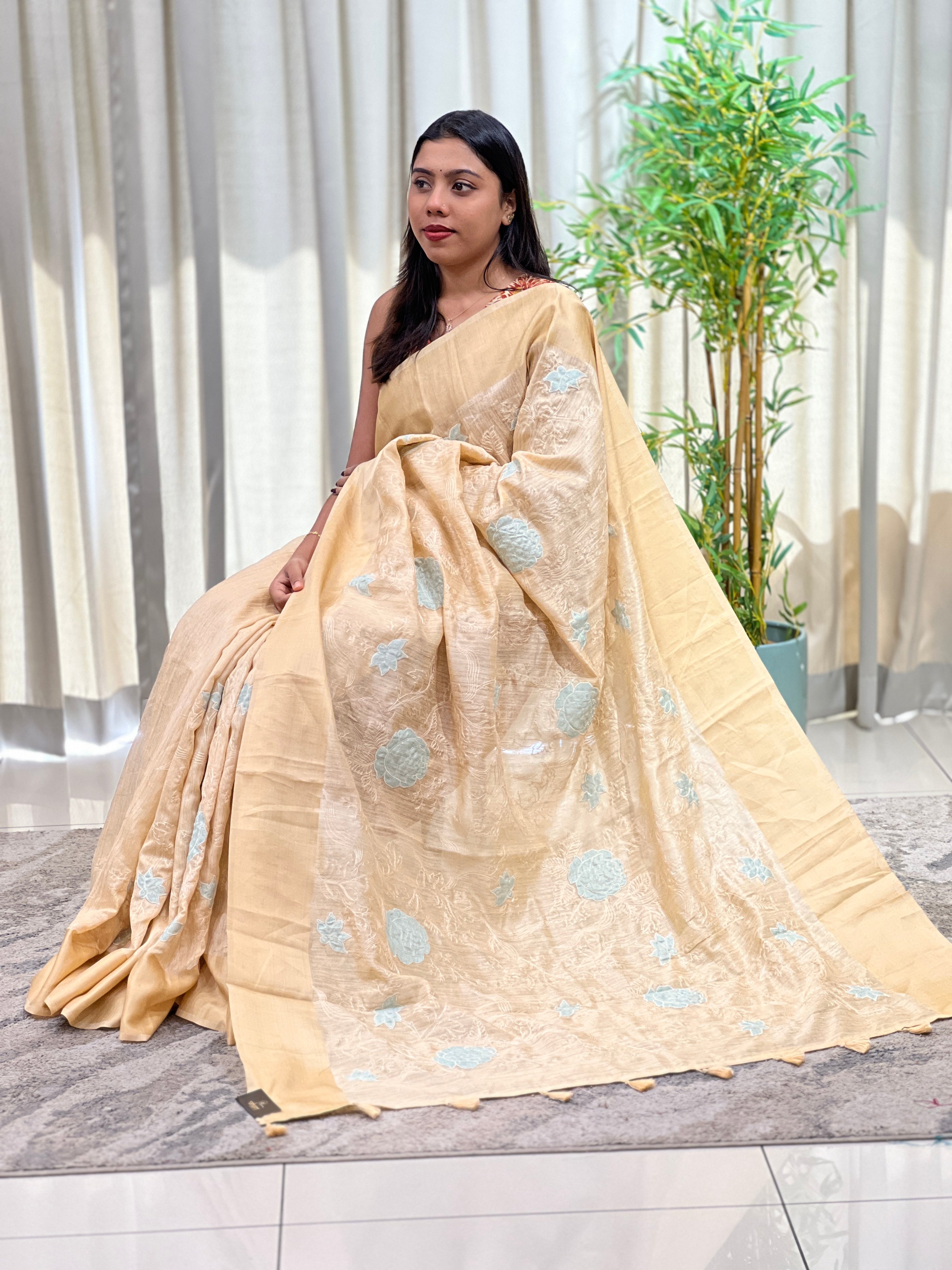 Embroidered Applique Green  Silk Saree | YNG1690