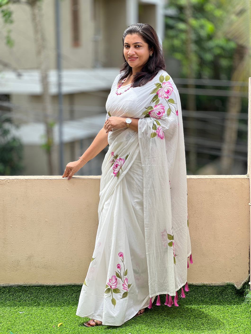 Floral Hand Painted MulCotton Saree | JKL389