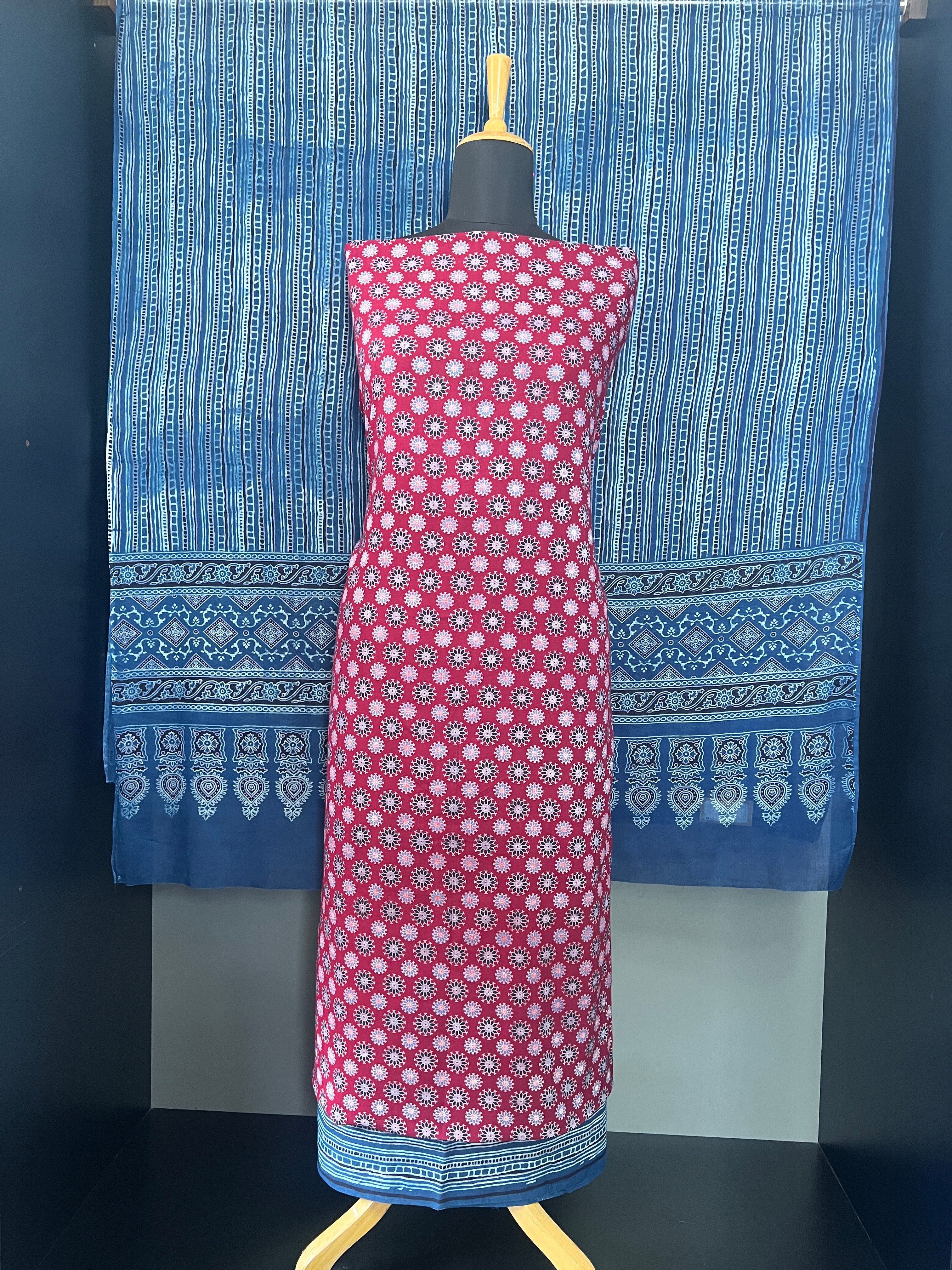 Ajrakh Inspired Printed Pattern Cotton Salwar Set | MF133