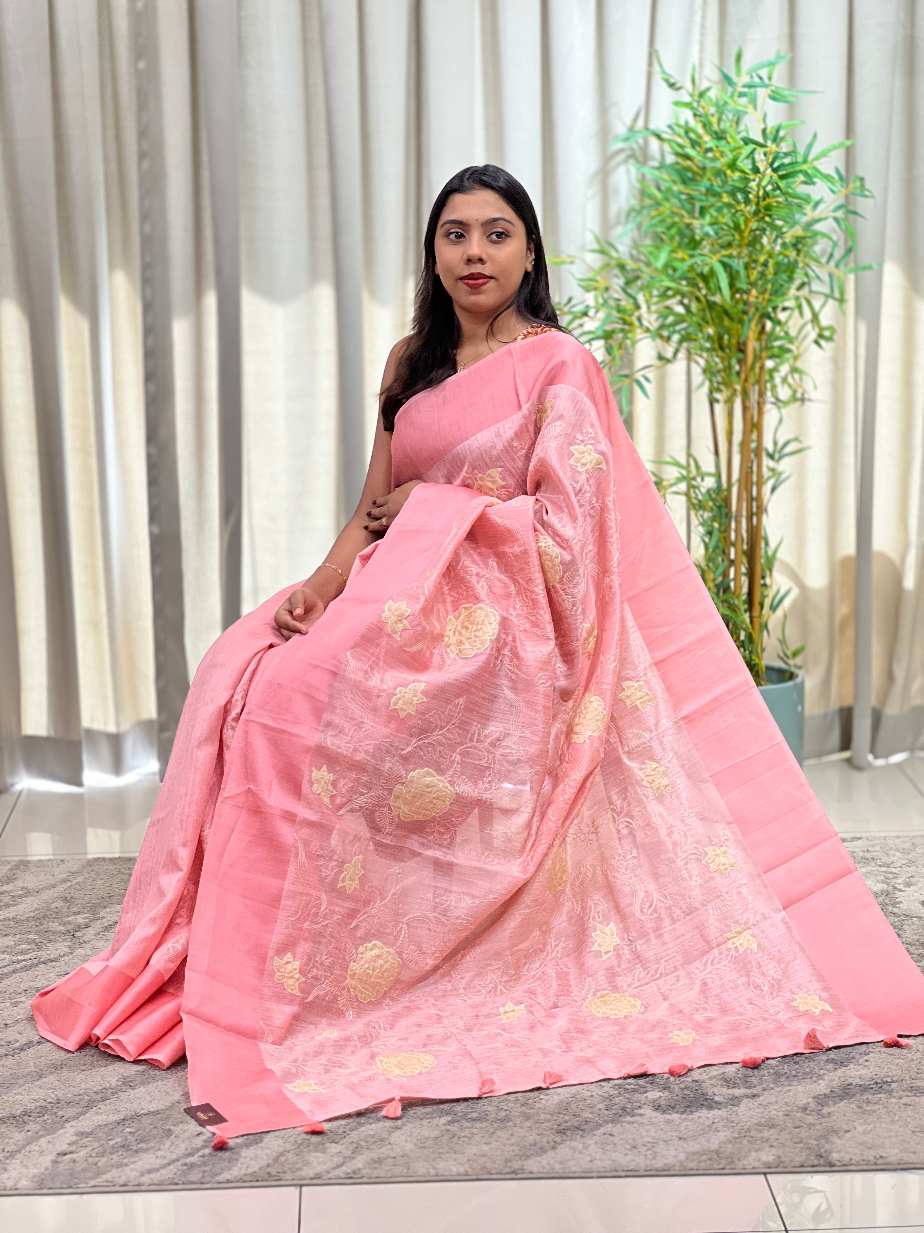 Embroidered Applique Green  Silk Saree | YNG1686