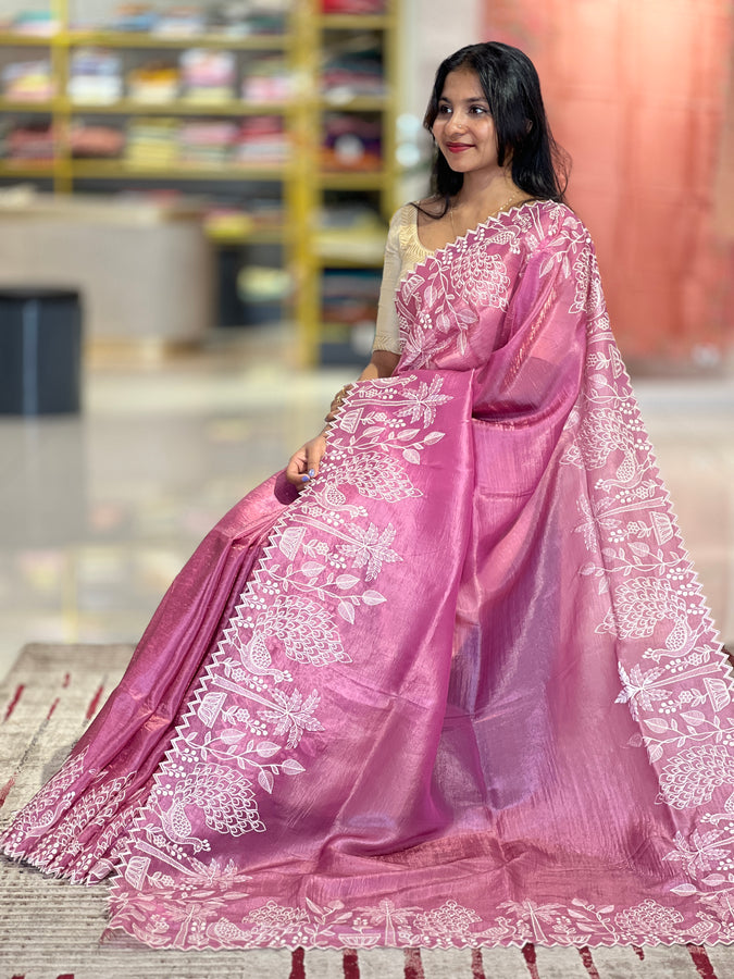 Crushed Tissue Organza Saree With Embroidery Borders | SHC130