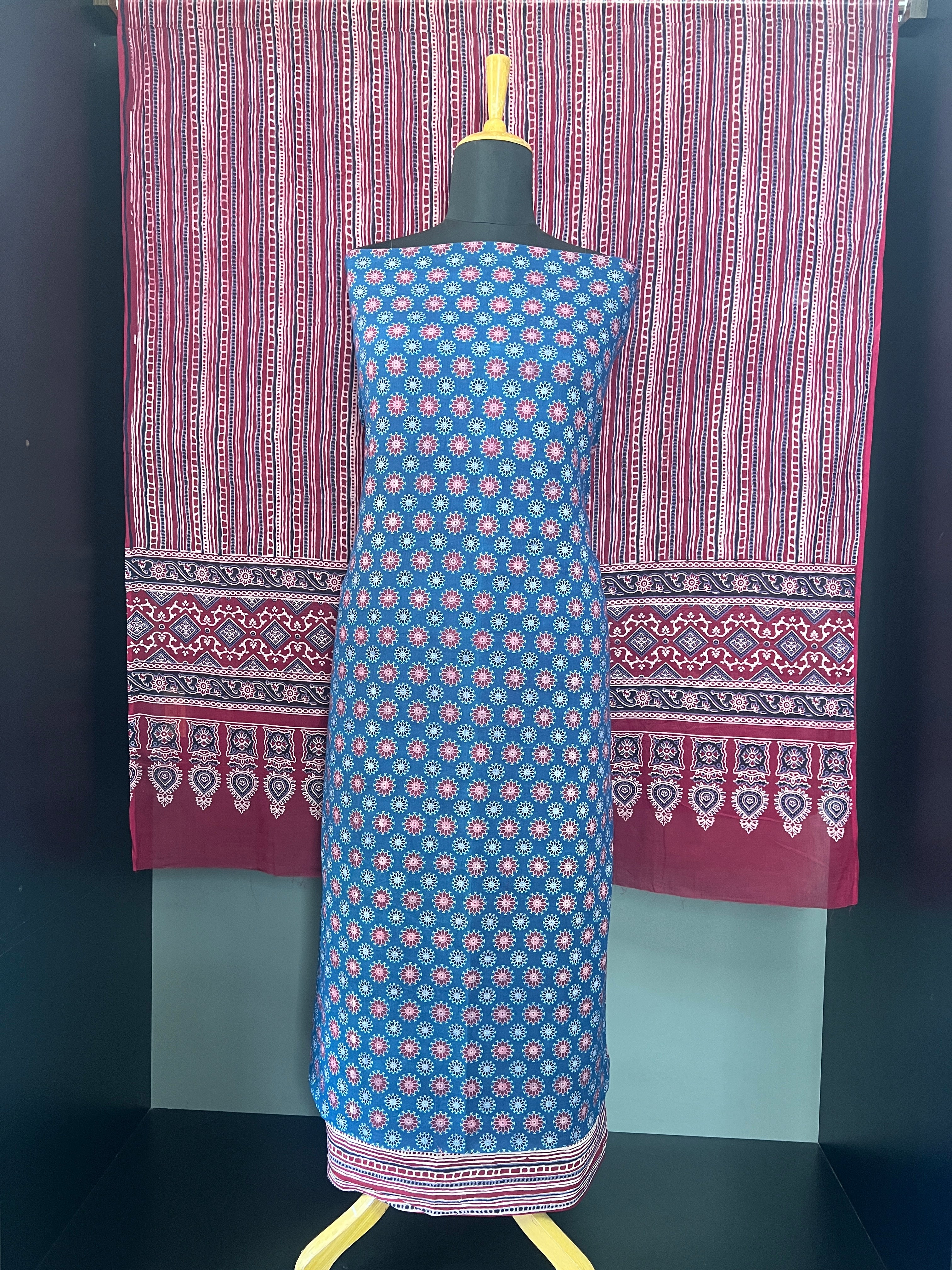 Ajrakh Inspired Printed Pattern Cotton Salwar Set | MF129