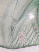 Floral Cross Stitch Embroidery Detailed Shimmer Organza Saree | BLD1462