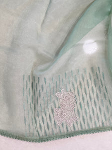 Floral Cross Stitch Embroidery Detailed Shimmer Organza Saree | BLD1462