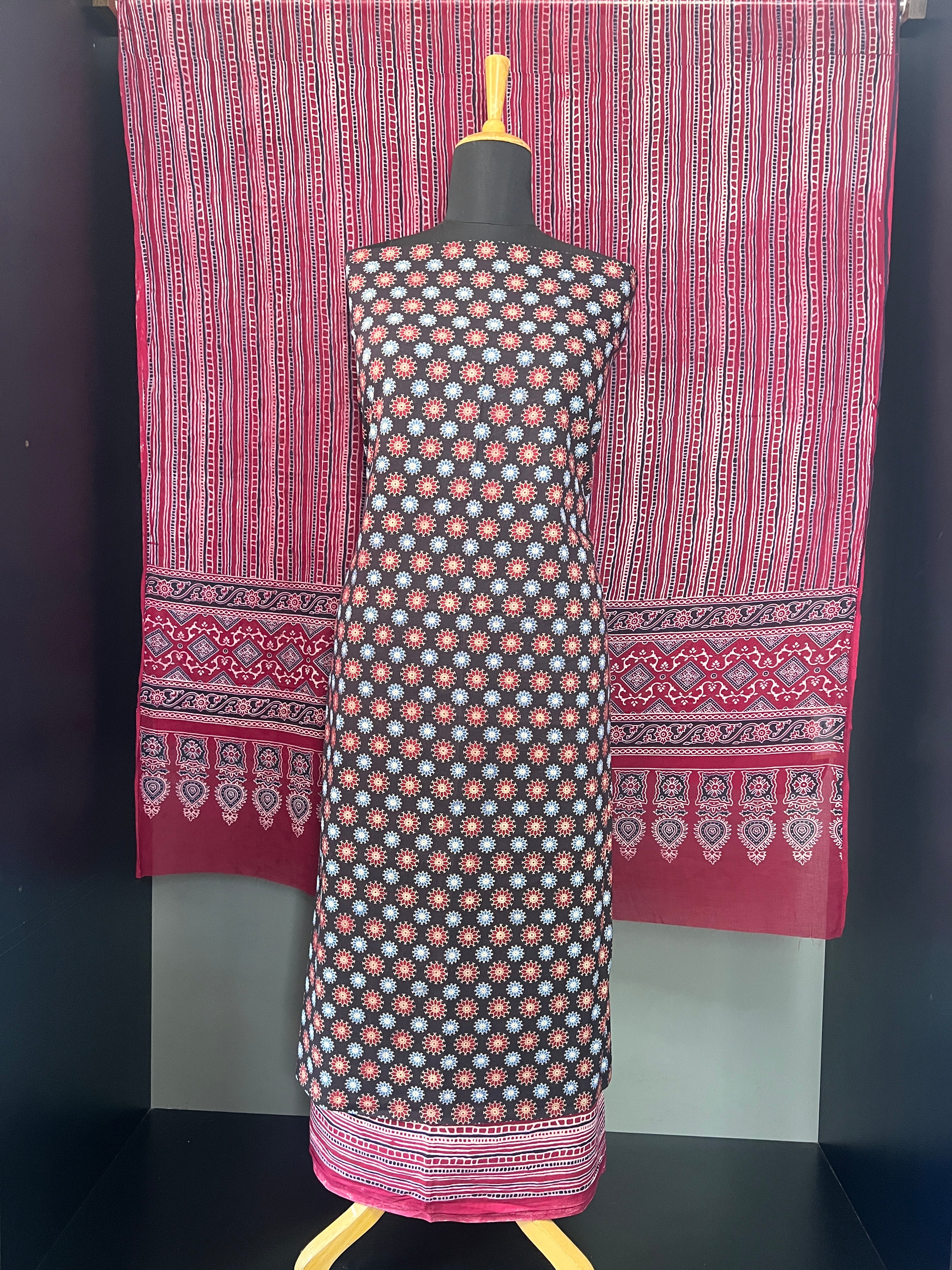 Ajrakh Inspired Printed Pattern Cotton Salwar Set | MF131