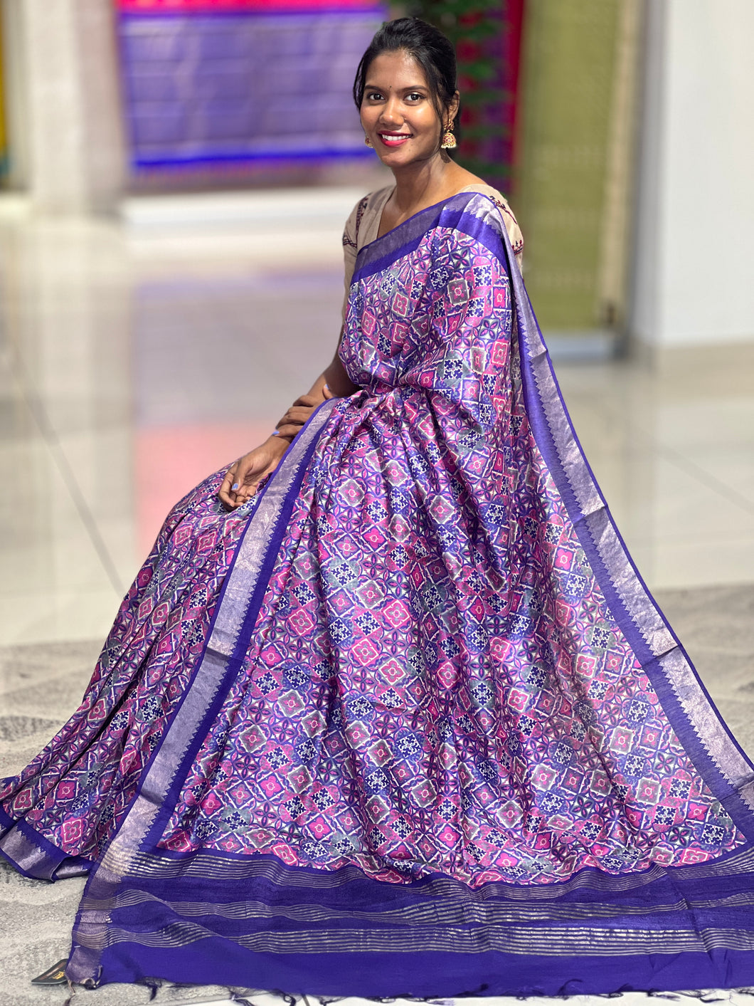 Geometrical Printed Chanderi Saree | NLM185