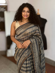 Block Printed  Silk Chanderi Saree | RGD180