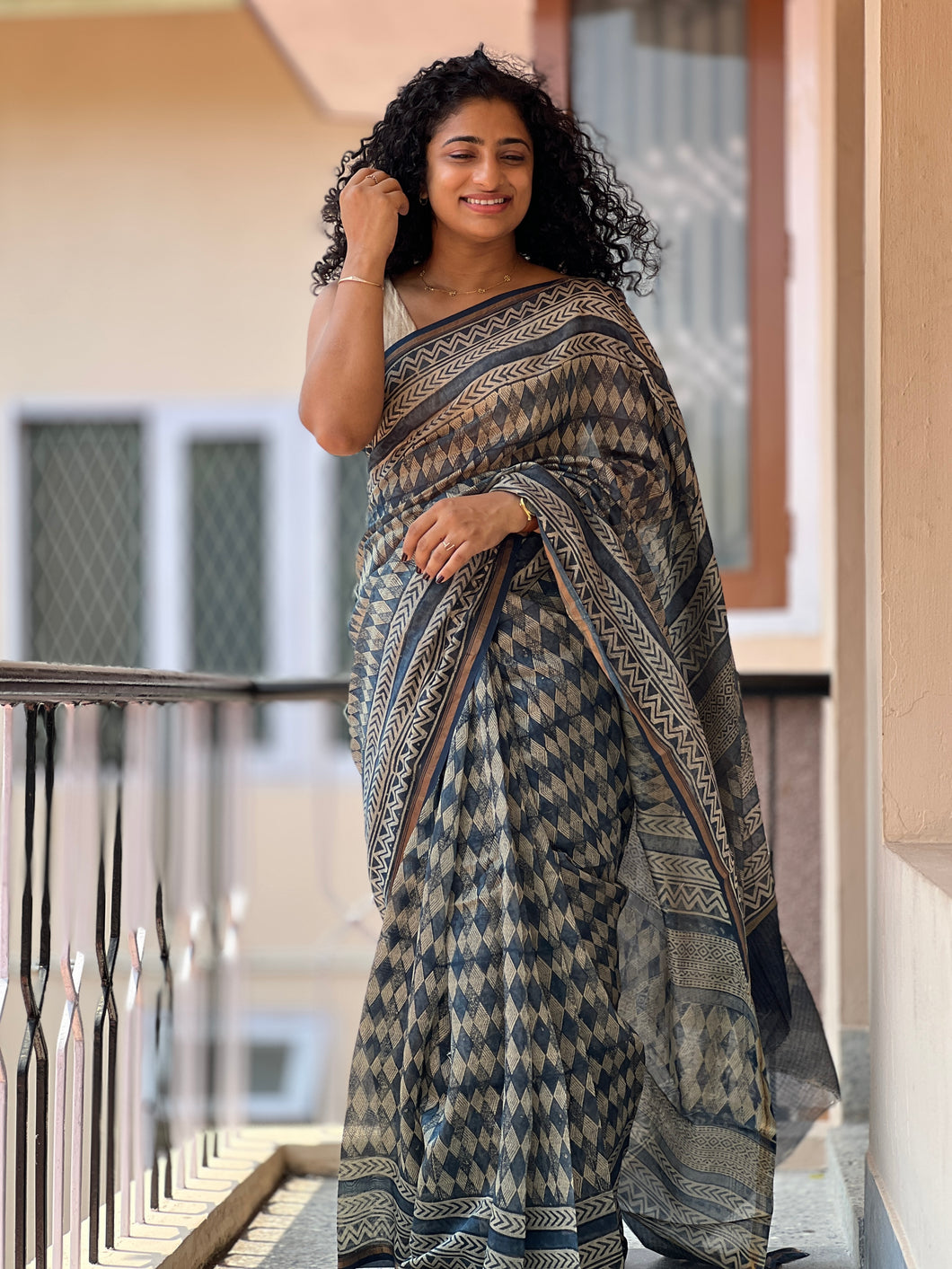 Block Printed  Silk Chanderi Saree | RGD180