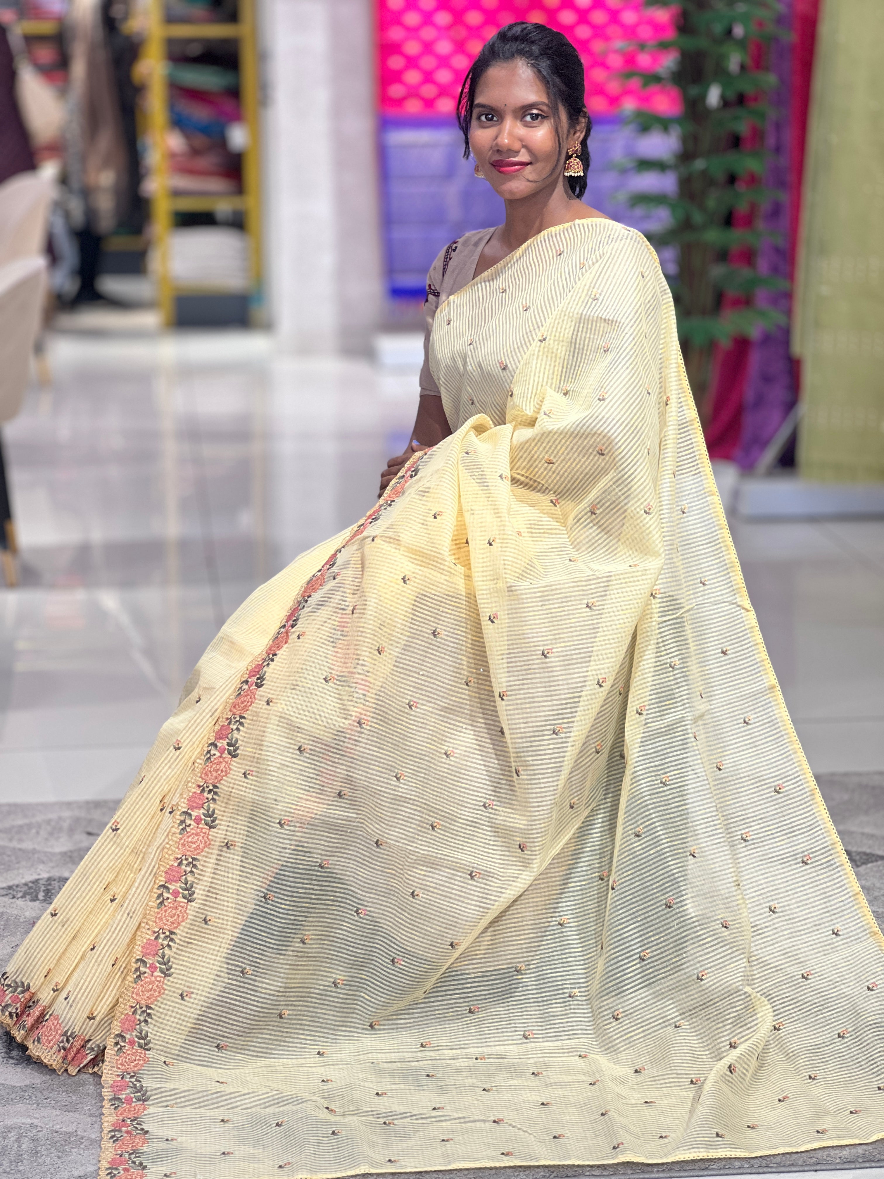 Embroidered Manipuri Check Organza Saree | RP731