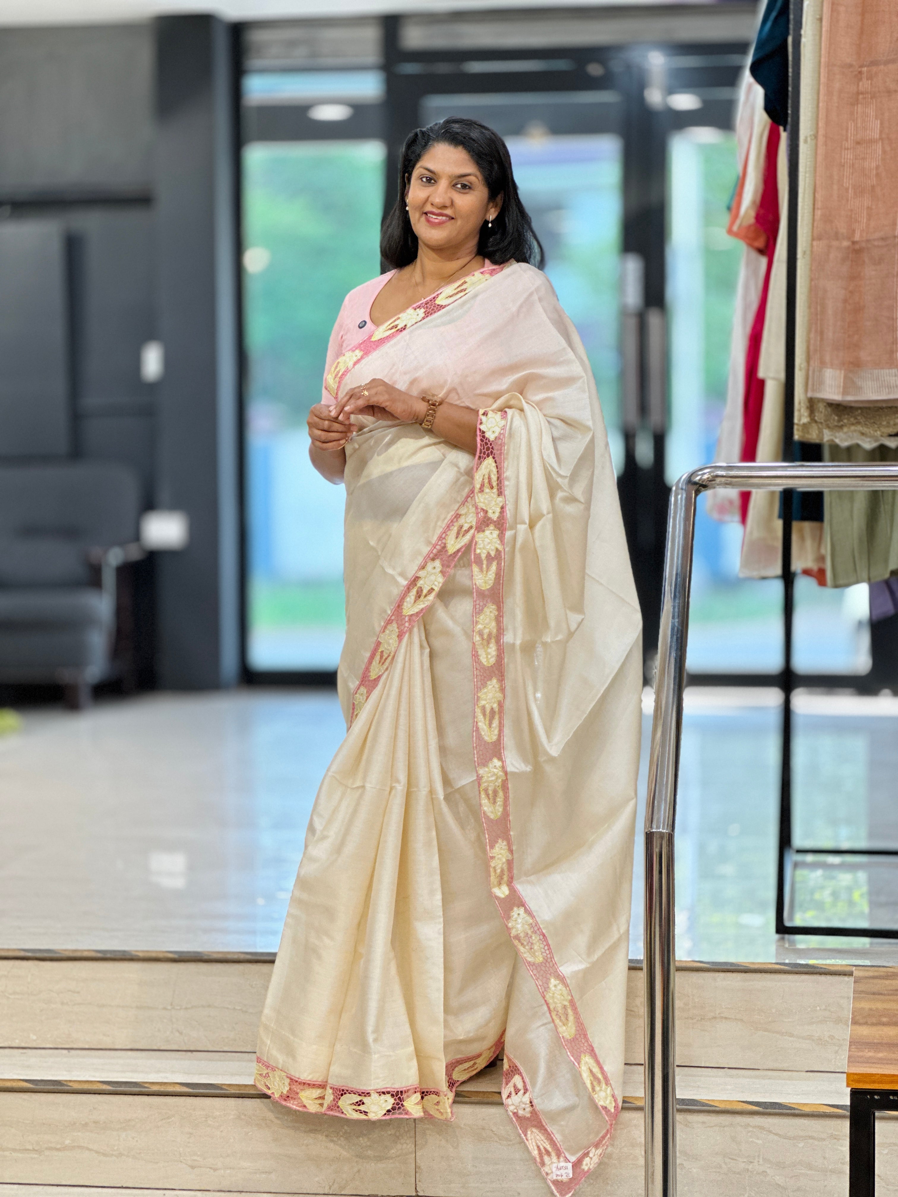 Twine Cut Work Placement Detailed Pure Tussar Saree | TC482