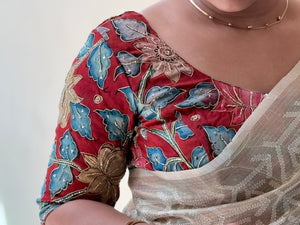 Embroidery Highlighted Pen Kalamkari Stitched Blouse | IT120