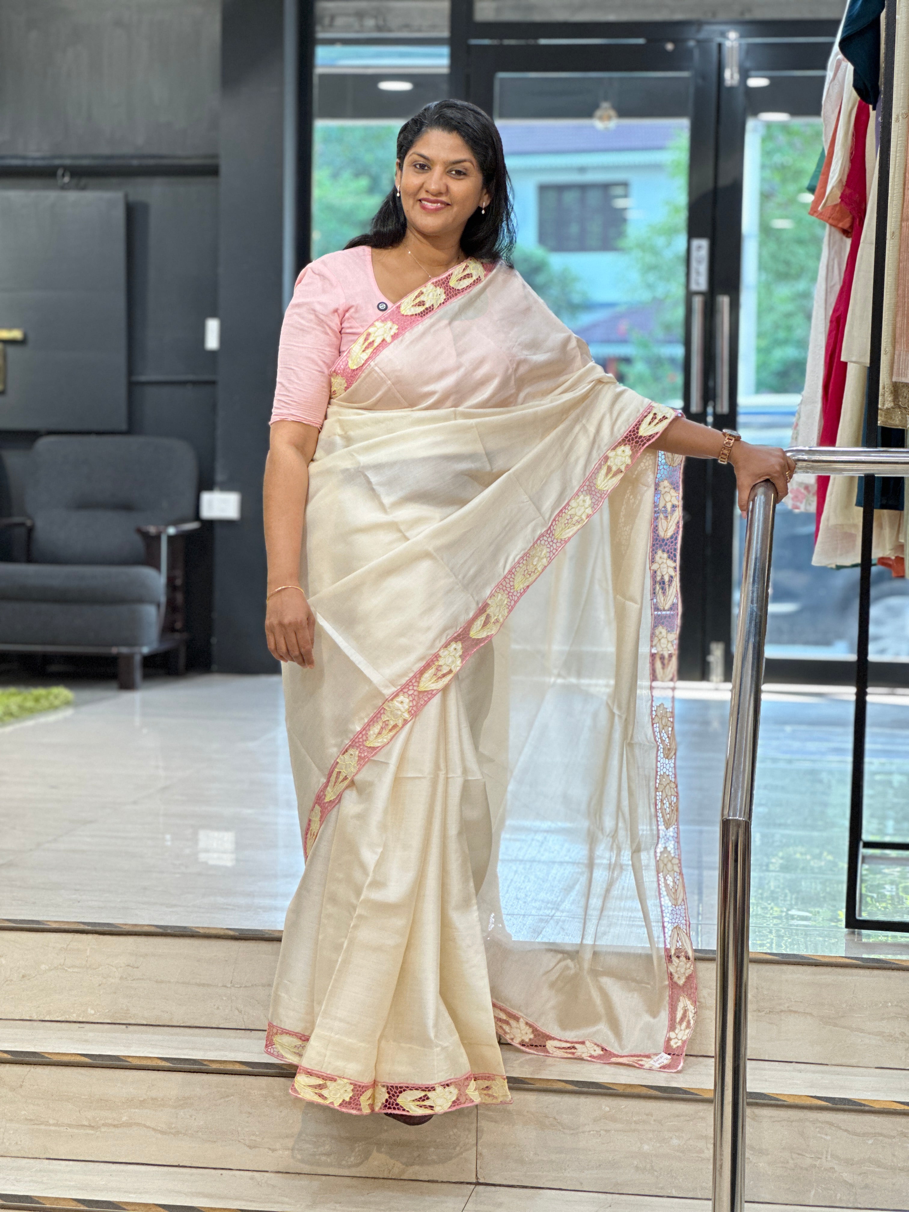 Twine Cut Work Placement Detailed Pure Tussar Saree | TC482