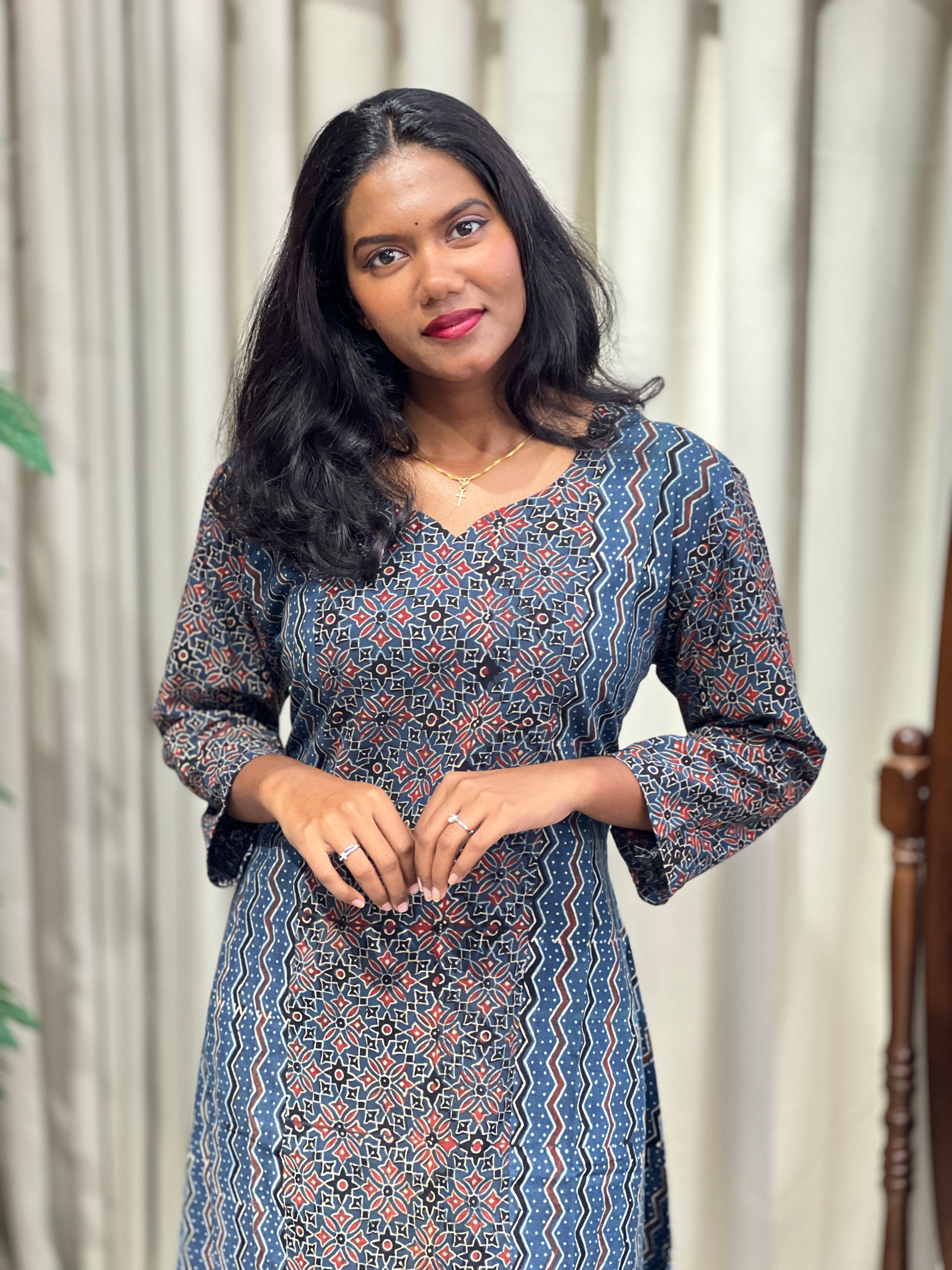 Ajrakh Printed Cotton Kurta | DNT1148