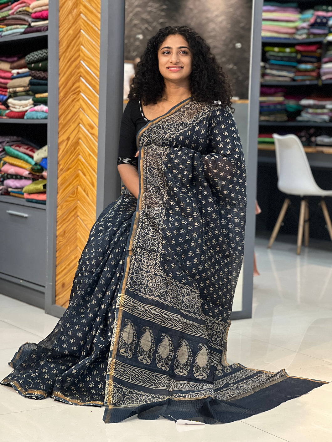 Block Printed Silk Chanderi Saree | RGD179