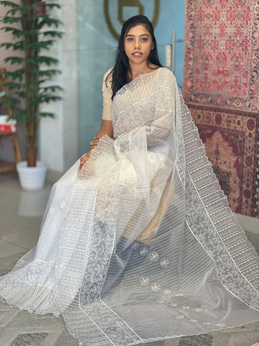 Machine Embroidered Organza Saree | FF112