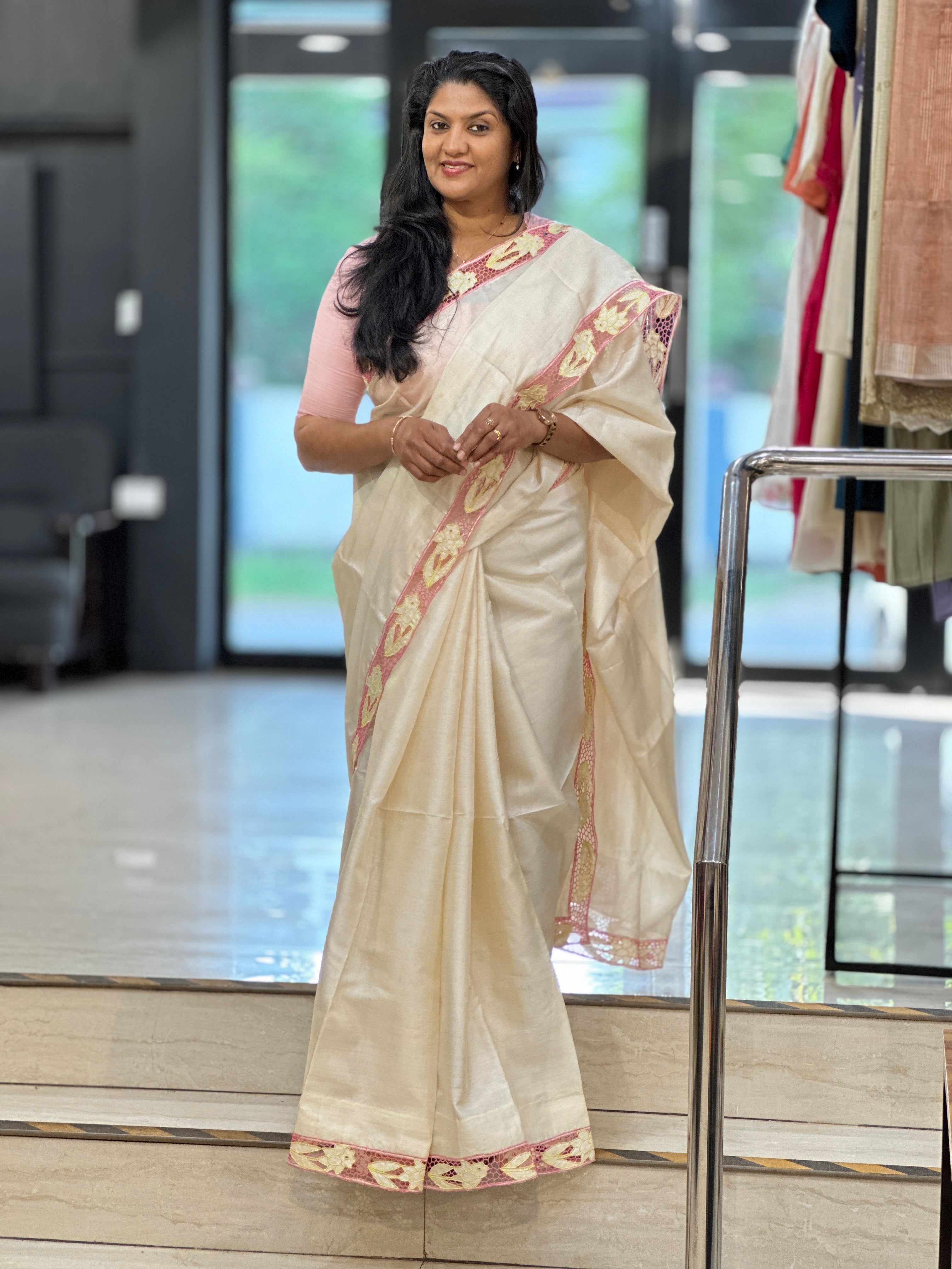 Twine Cut Work Placement Detailed Pure Tussar Saree | TC482