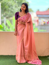 Floral Embroidered Crispy Georgette Saree | AHR333