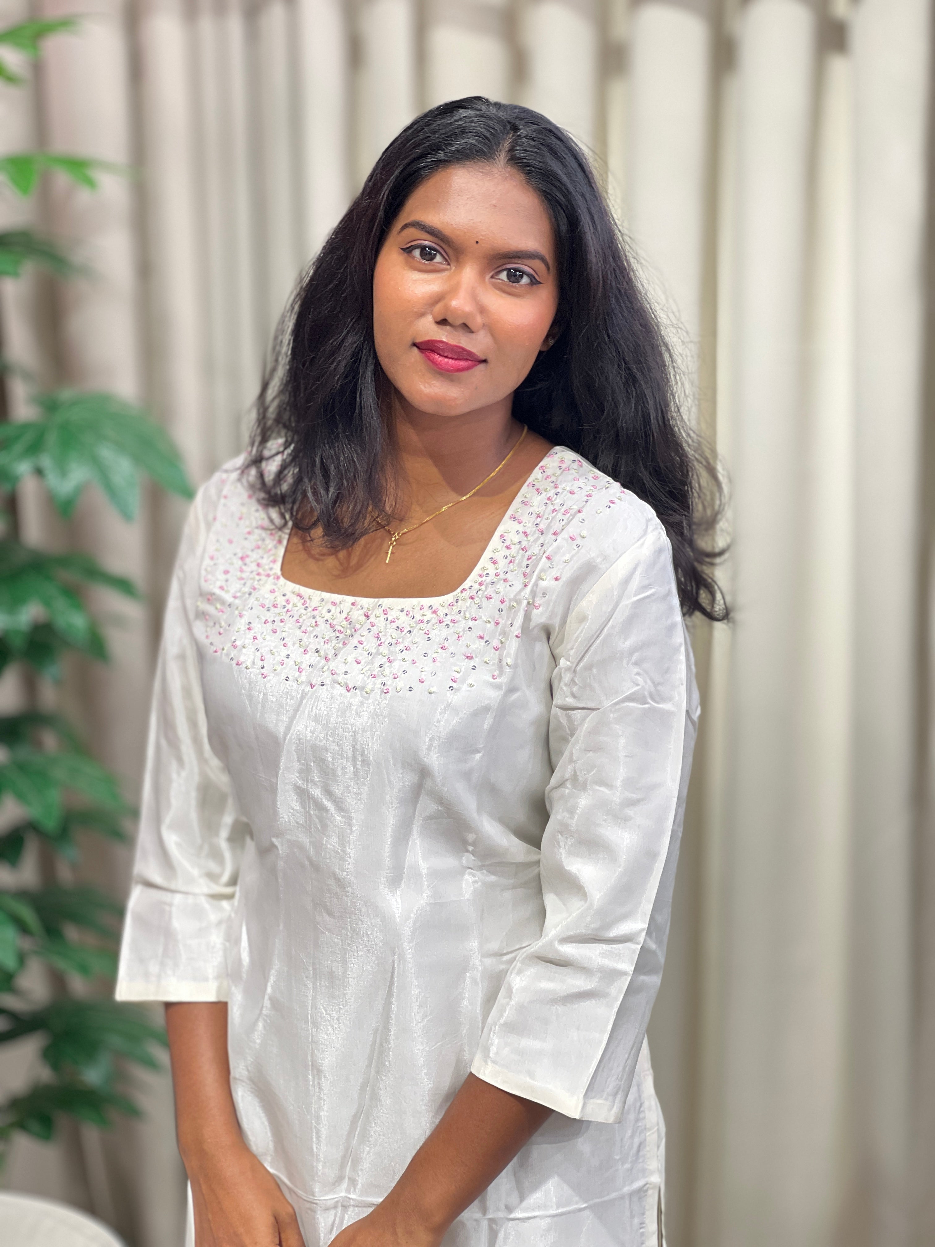 Hand Embroidery Detailed Semi Silk Kurta | DNT1133