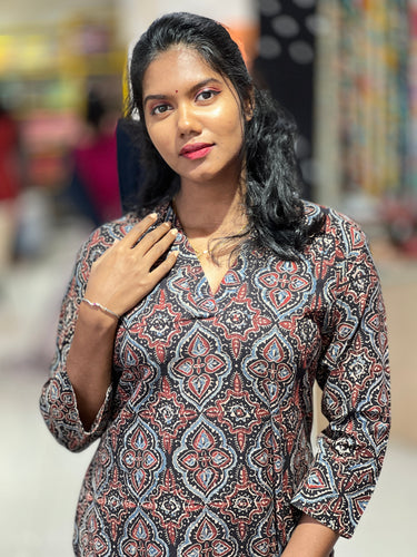 Ajrak Inspired Printed Cotton Kurta | DNT529
