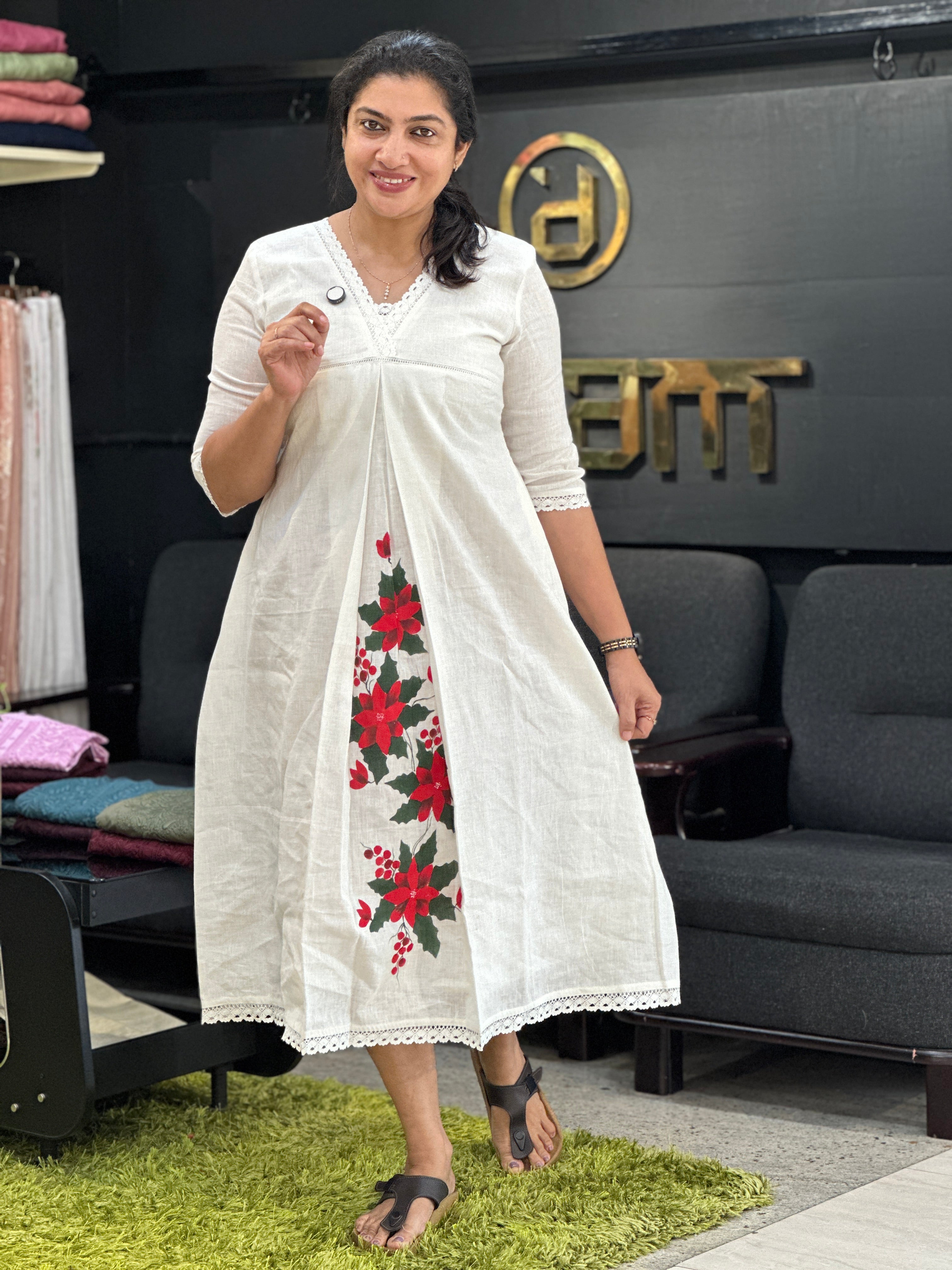 Hand Painted Linen Cotton Kurta Material | JSC535