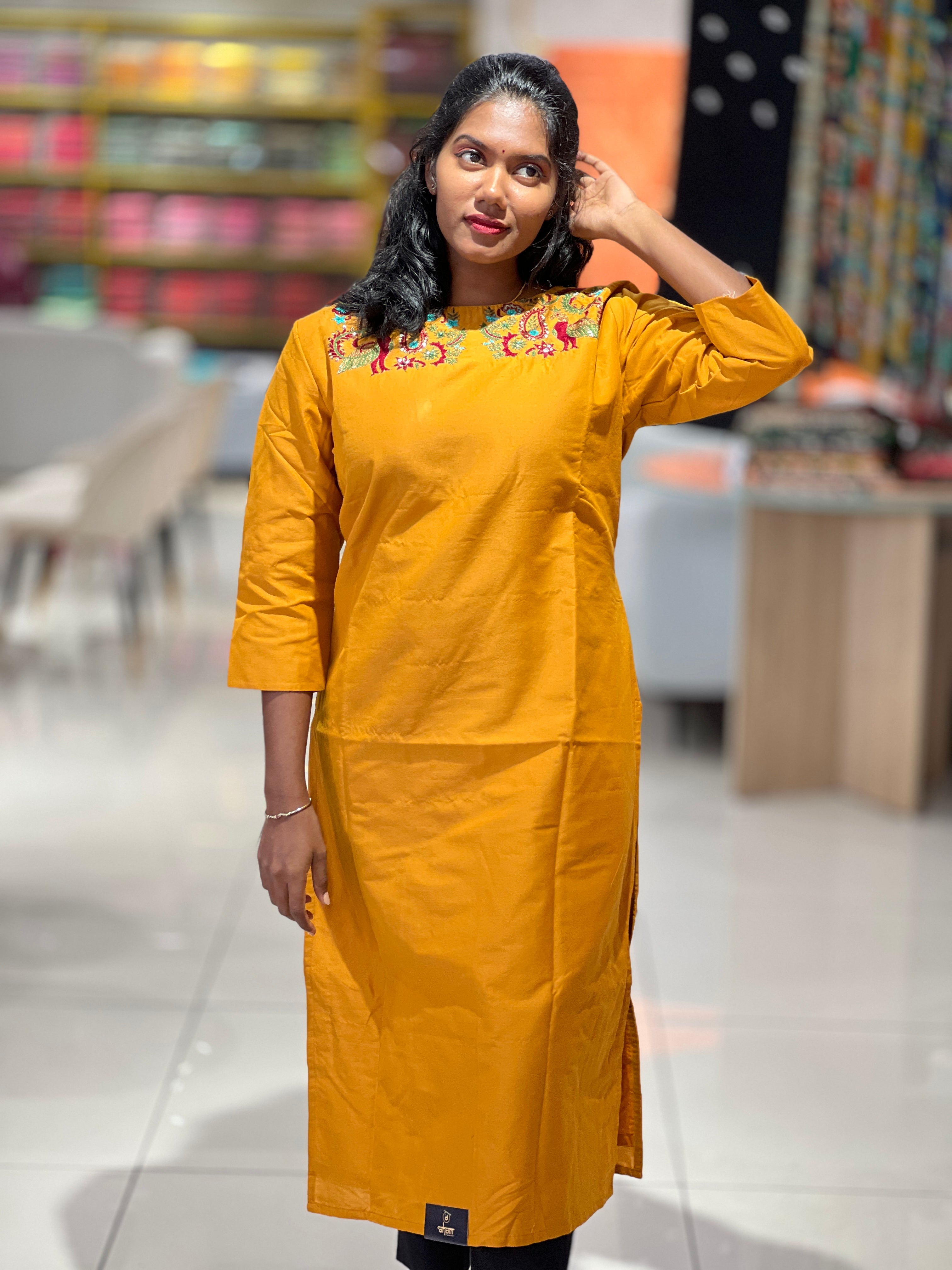 Machine Embroidery Detailed Cotton Kurta | DNT499