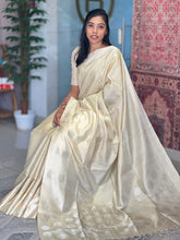 Ivory and Silver Colour Soft Silk Kanchipuram Saree | AJ324