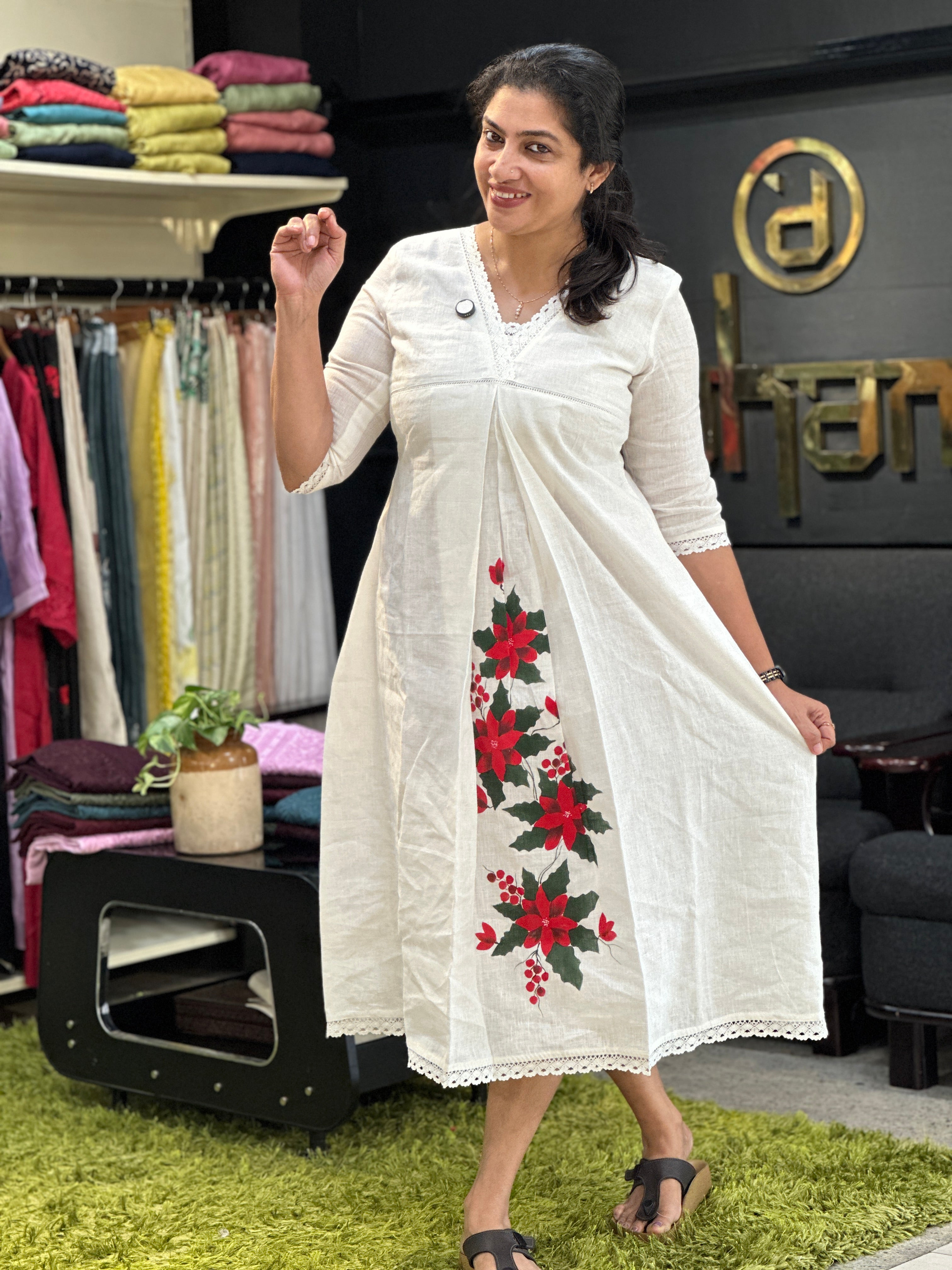 Hand Painted Linen Cotton Kurta Material | JSC535