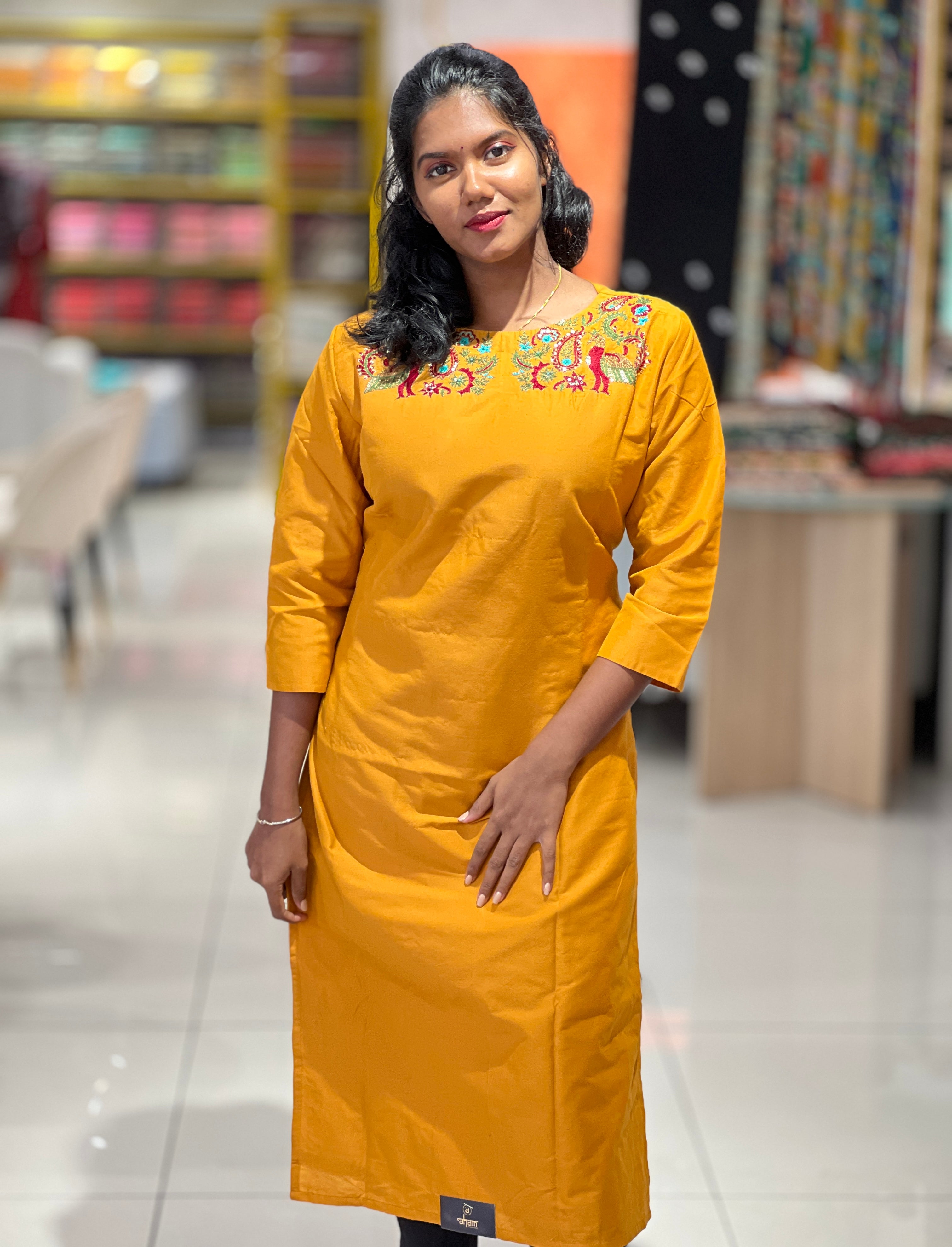 Machine Embroidery Detailed Cotton Kurta | DNT499
