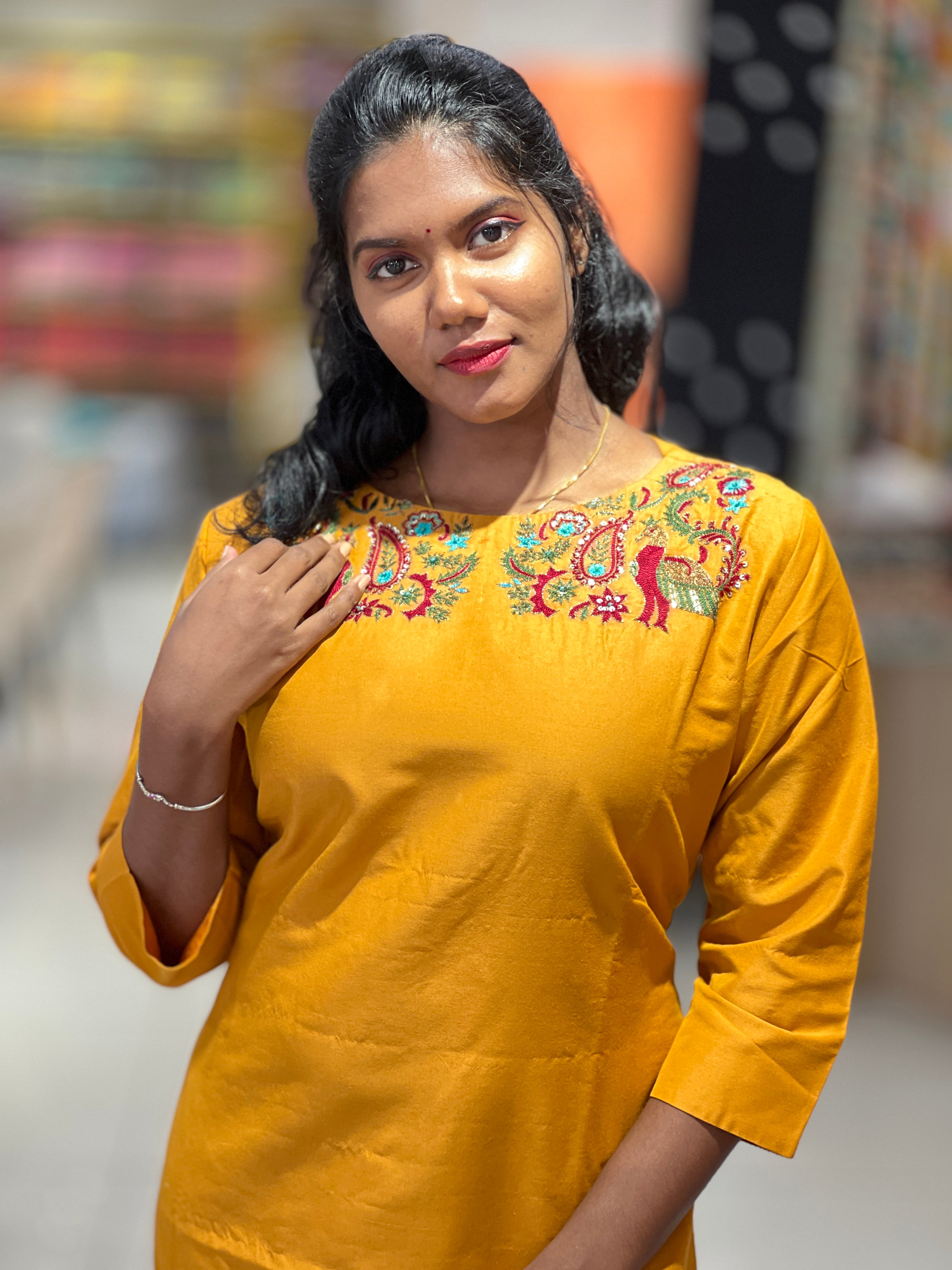 Machine Embroidery Detailed Cotton Kurta | DNT499