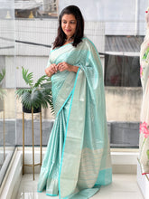 Golden Zari Weaved Semi Banarasi Silk Saree | NN379