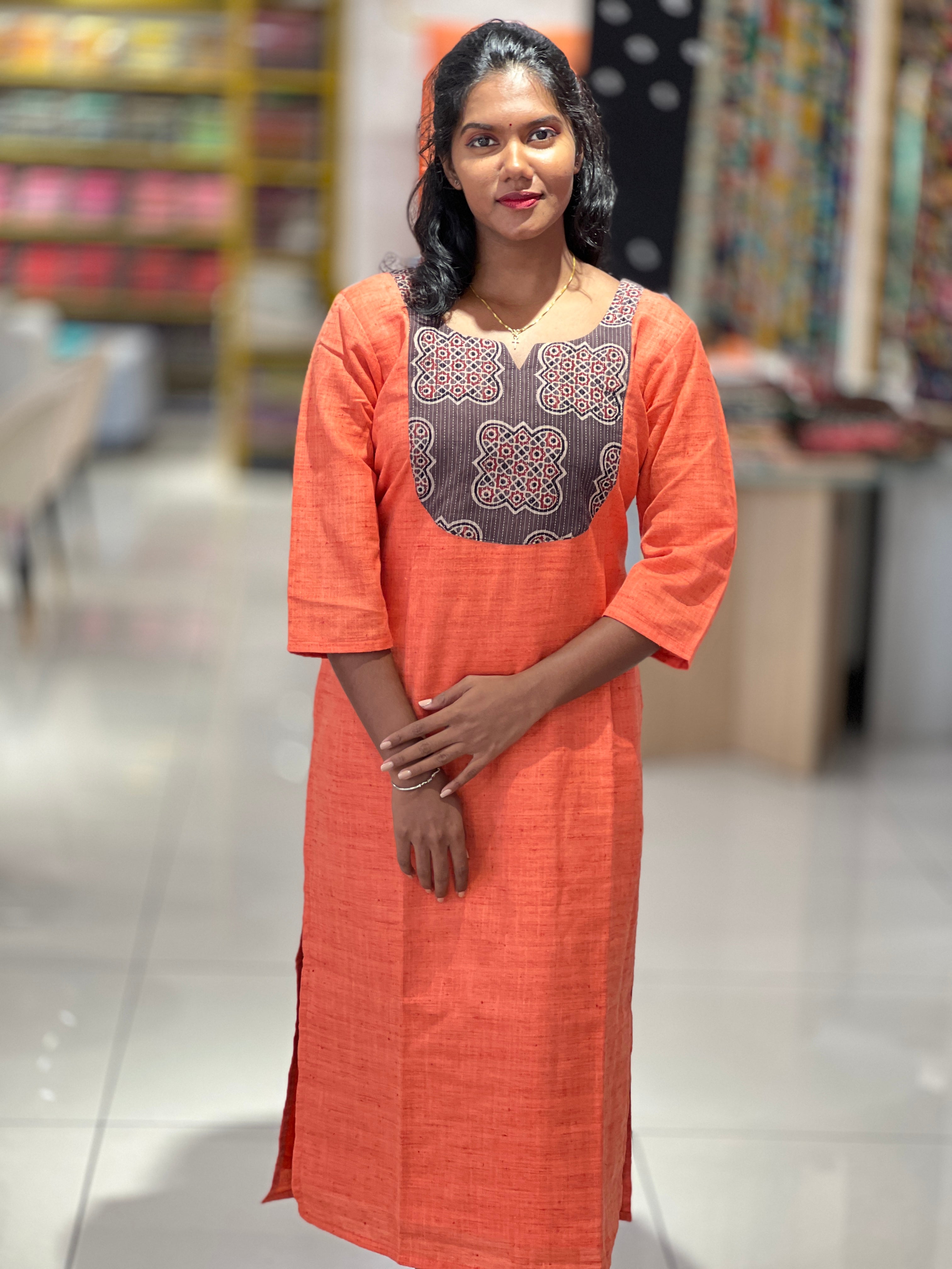 Printed Patch Detailed Cotton Kurta | DNT513