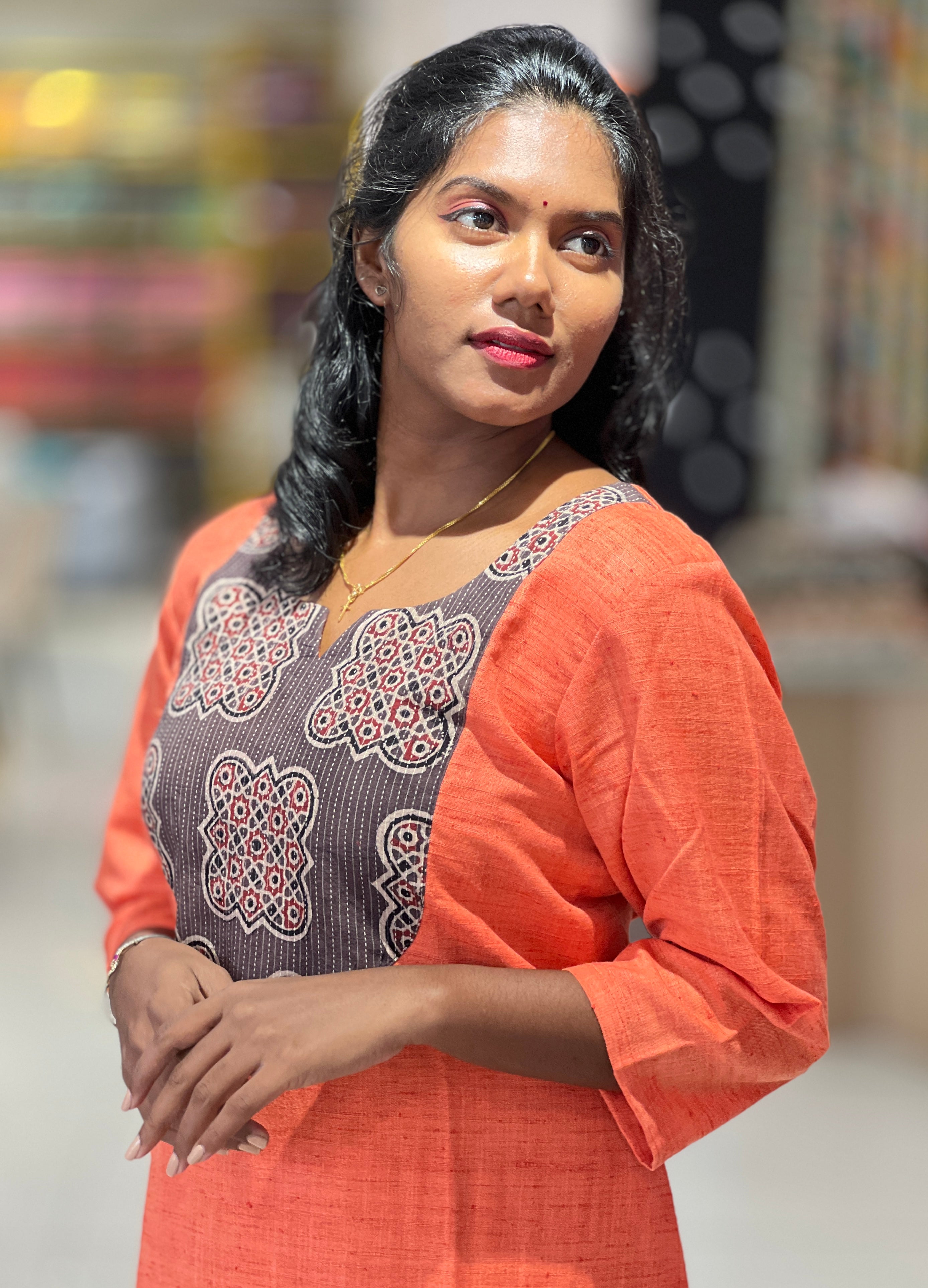 Printed Patch Detailed Cotton Kurta | DNT513