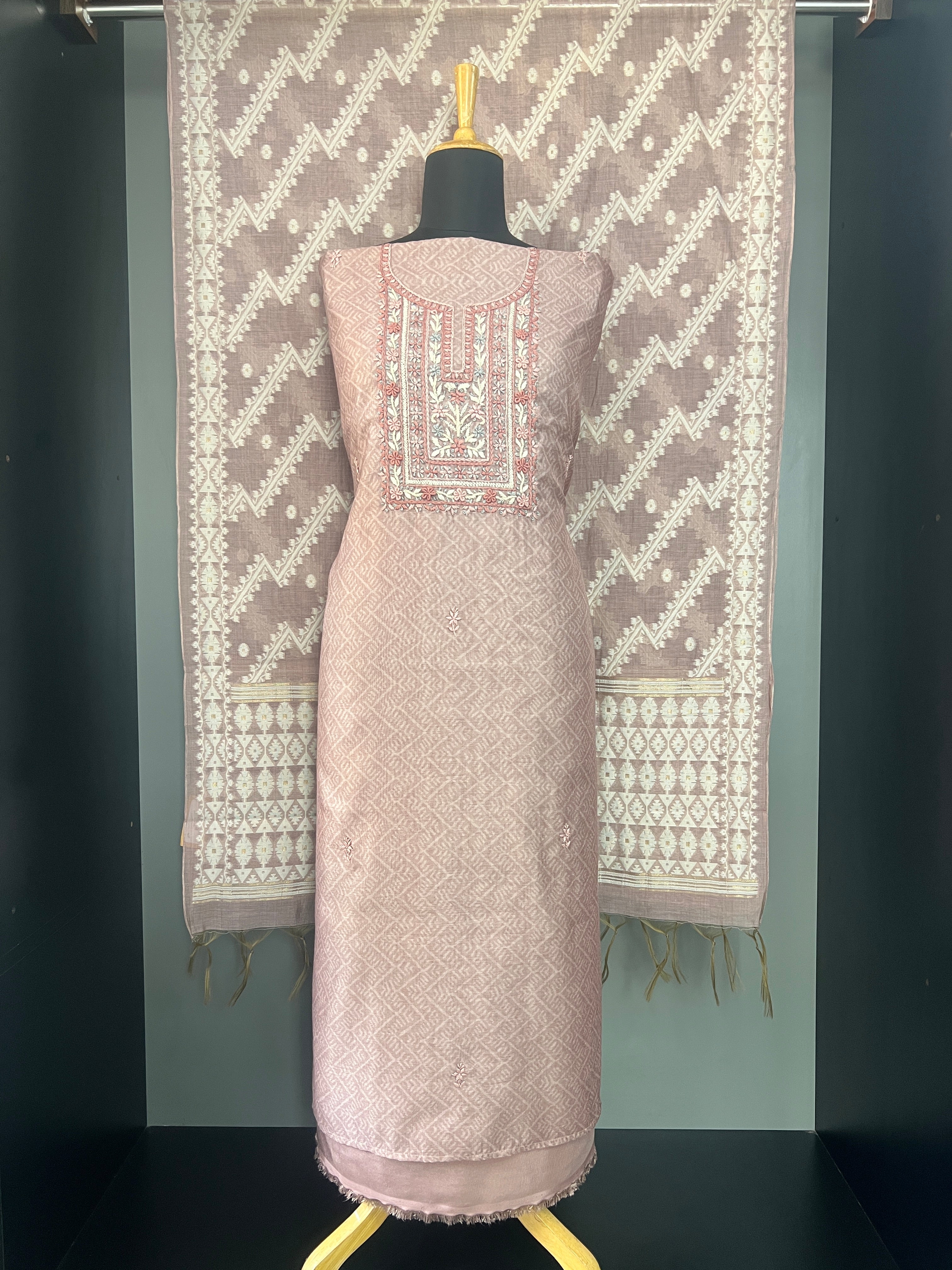 | Hand Embroidery Tussar Finish Salwar Set | MM463